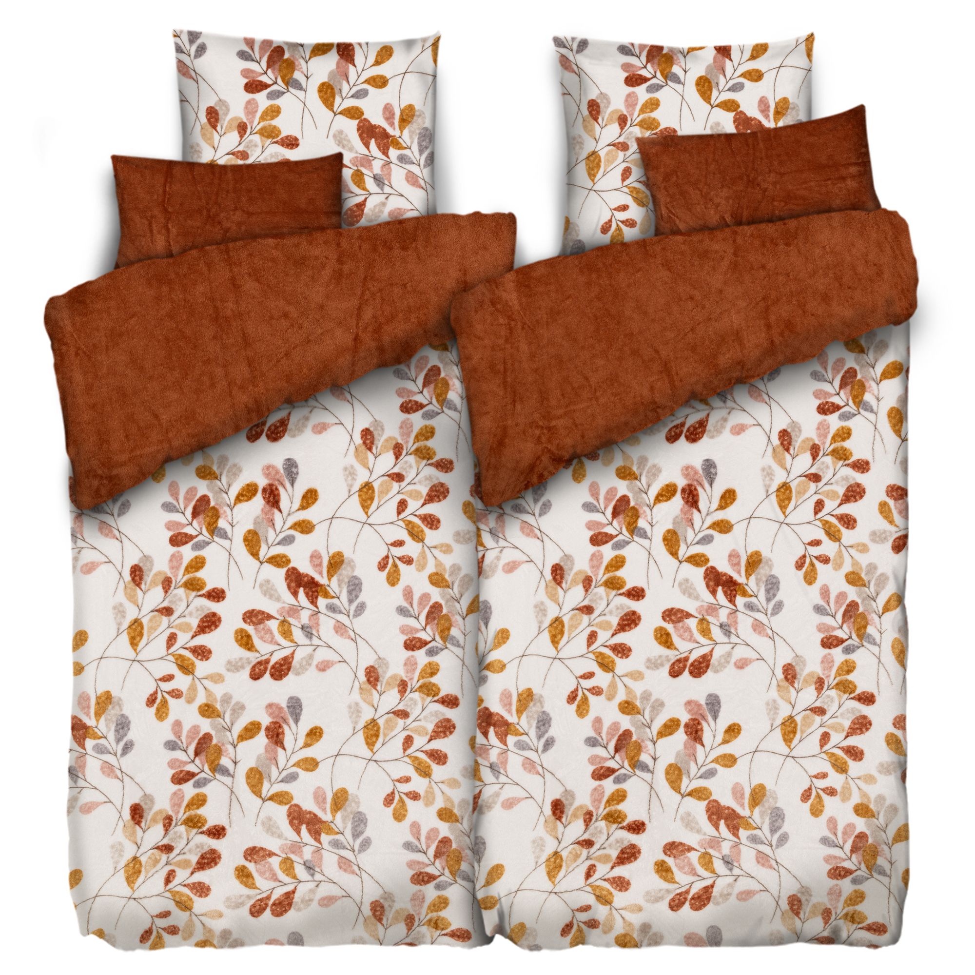 BADIZIO Classic Wendebettwäsche Blätter-Ranken Mikrofaser Plüsch Doppelbett, 6tlg.
