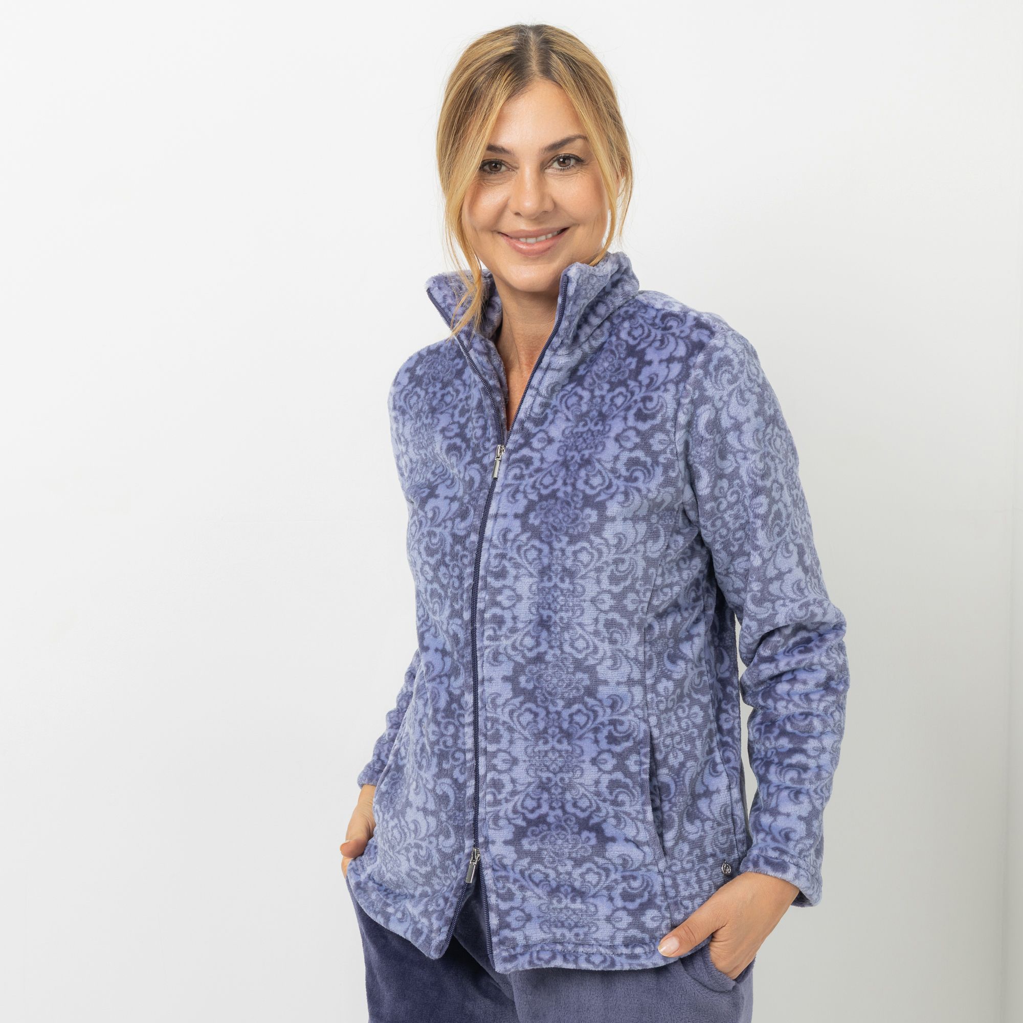 MONT CHALET bedruckte Damen-Jacke Designauswahl Mikrofaser Chinchilla Stehkragen & Taschen