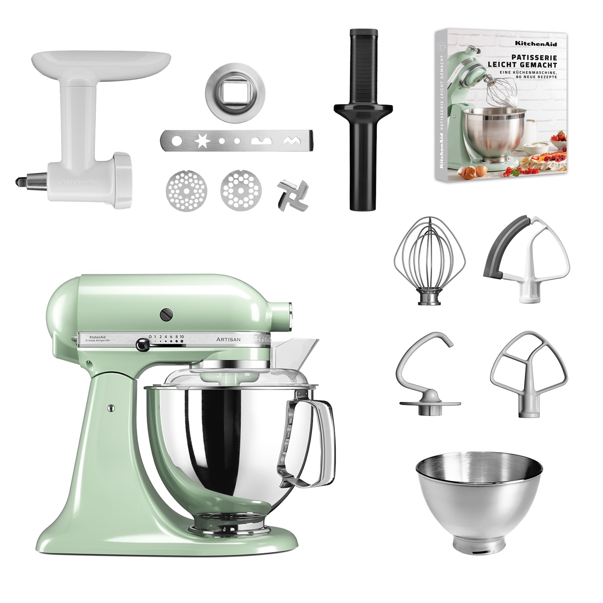 KITCHENAID® 5KSM175 Artisan Küchenmaschine inkl. Fleischwolf, Gebäckaufsatz & Buch