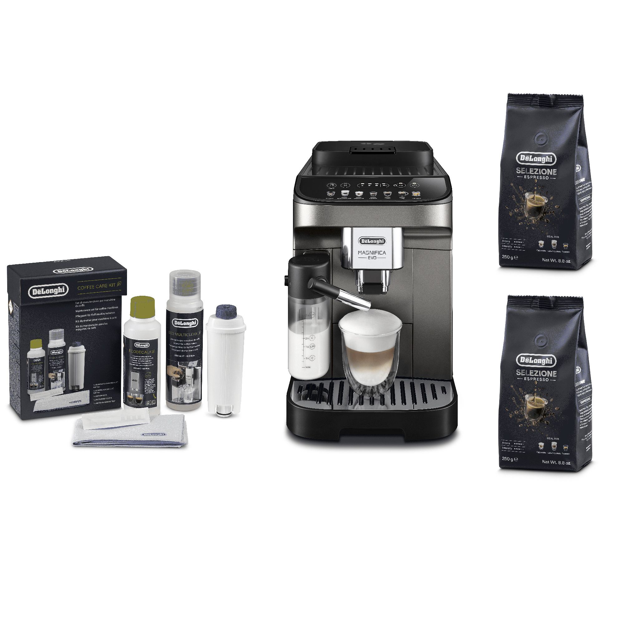  DELONGHI ECAM290.81TB Magnifica Evo Kaffeevollautomat inkl. Kaffeebohnen und Pflege-Set