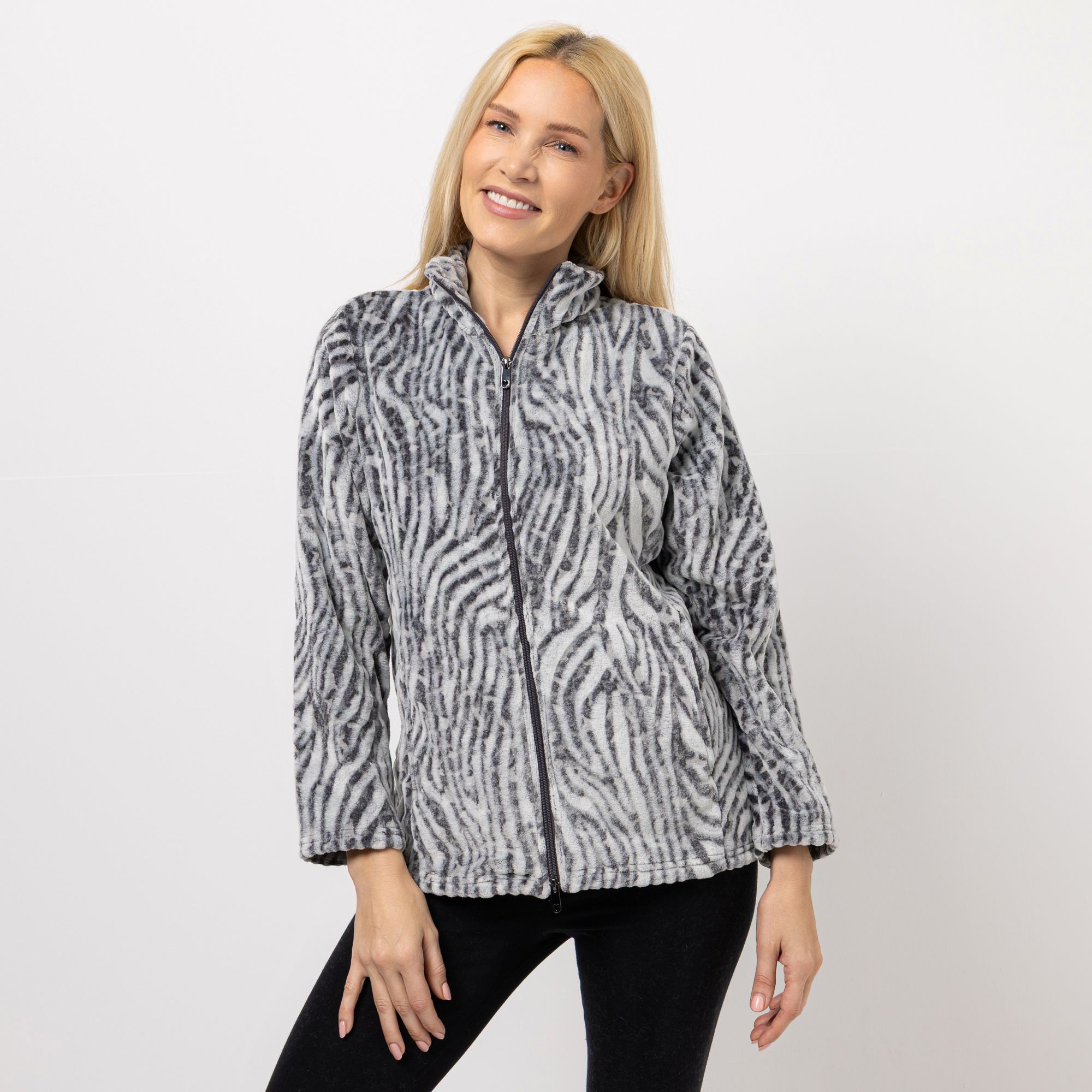 MONT CHALET Damen-Jacke 3D-Animaldesign Mikrofaser Chinchilla Stehkragen