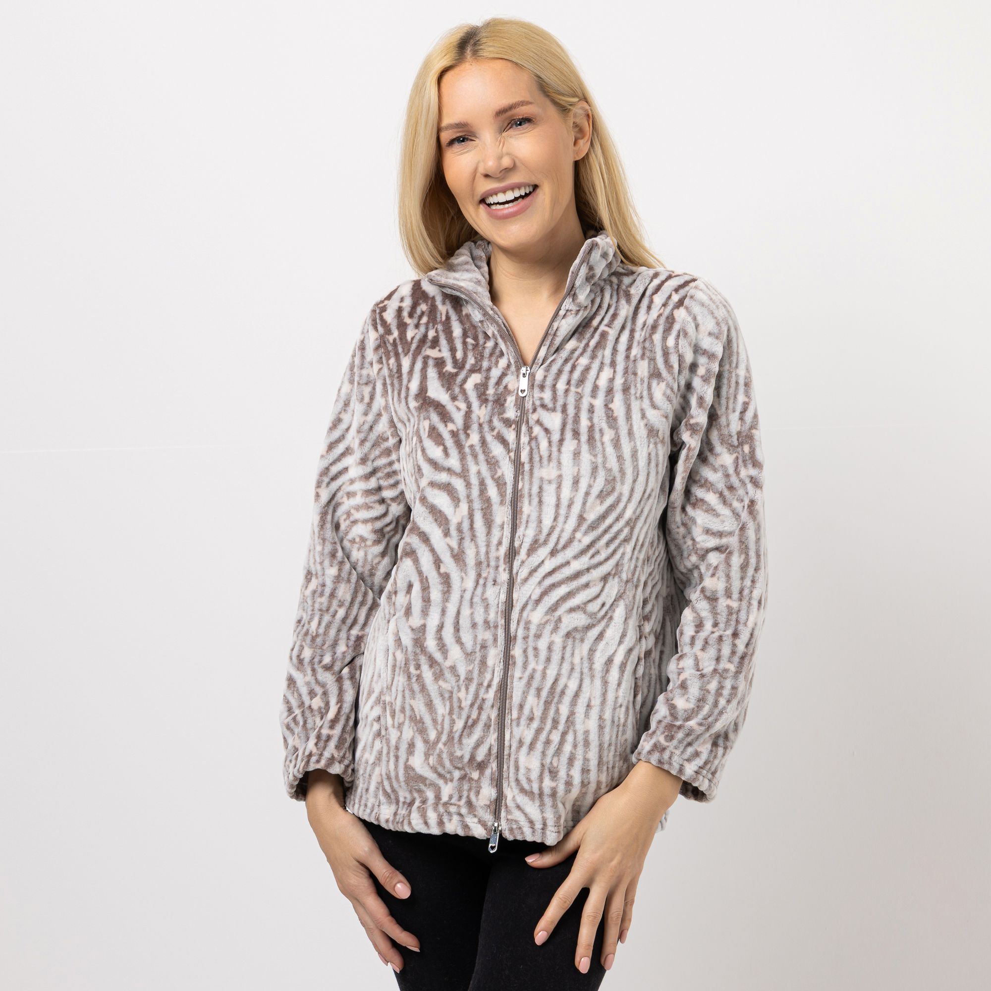 MONT CHALET Damen-Jacke 3D-Animaldesign Mikrofaser Chinchilla Stehkragen