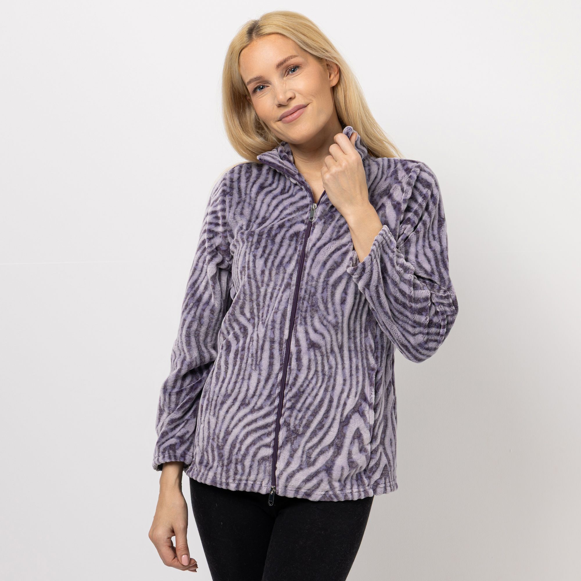 MONT CHALET Damen-Jacke 3D-Animaldesign Mikrofaser Chinchilla Stehkragen