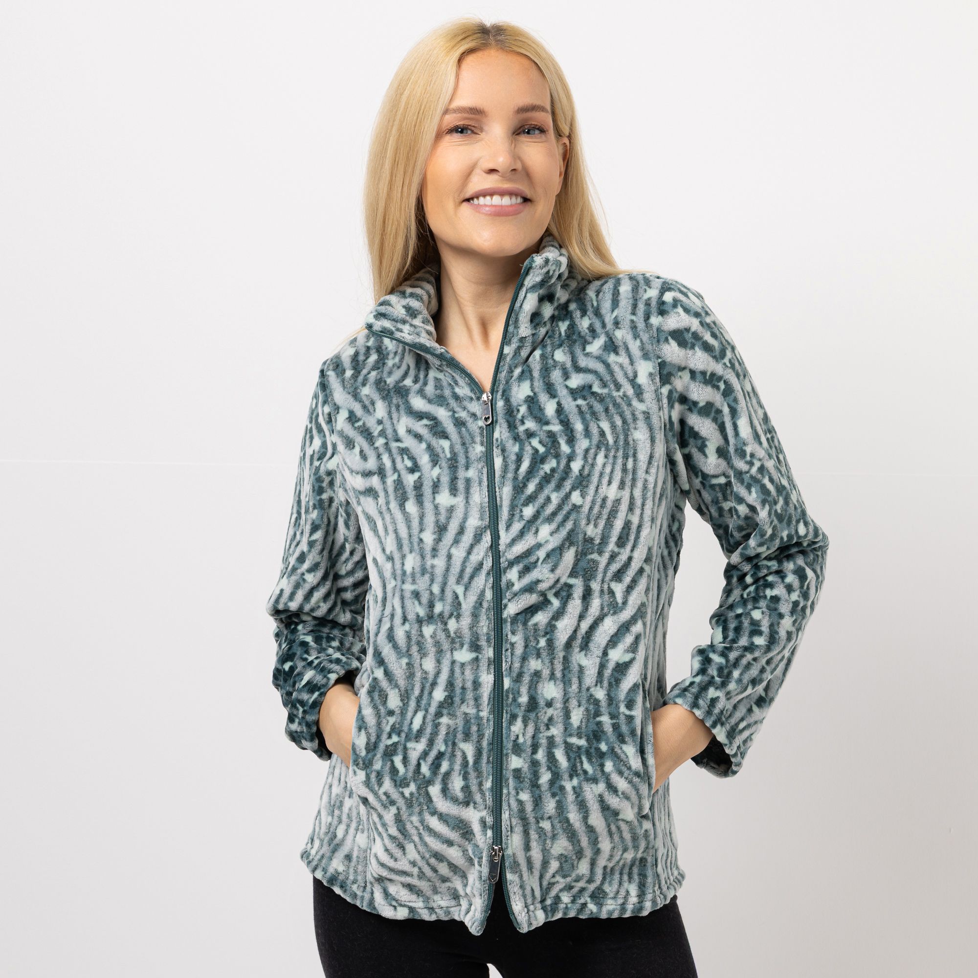 MONT CHALET Damen-Jacke 3D-Animaldesign Mikrofaser Chinchilla Stehkragen