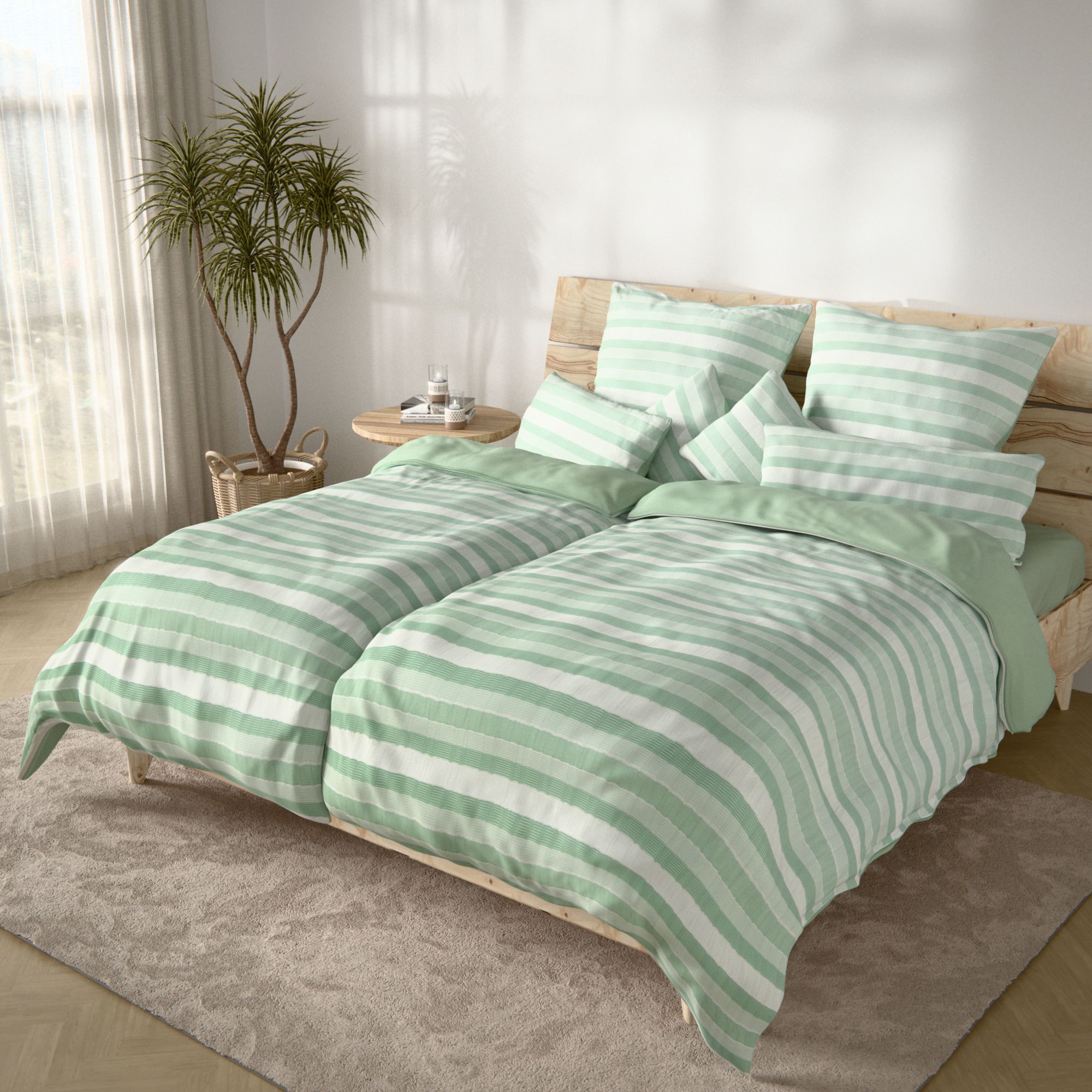 SOFT Wave Wendebettwäsche Bicolor-Streifen Mikrofaser Struktur Doppelbett, 10tlg.