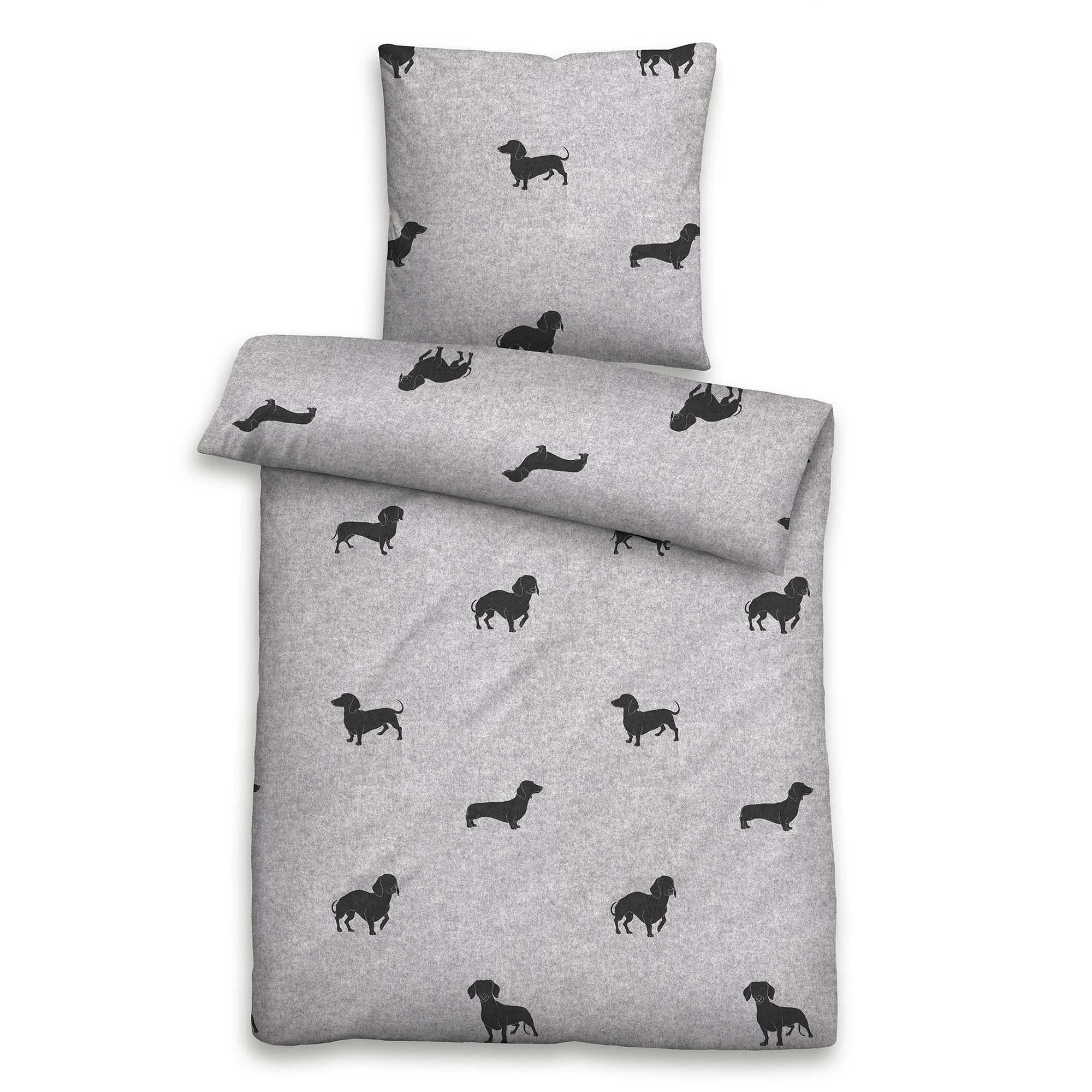 biberna® Bettwäsche Dackel Baumwoll Flanell Einzelbett, 2tlg.