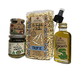 COLLÍTALI® Gourmetset mit Pasta Öl mit Basilikum Pesto und Pesto Mix Inhalt 100ml + 700g