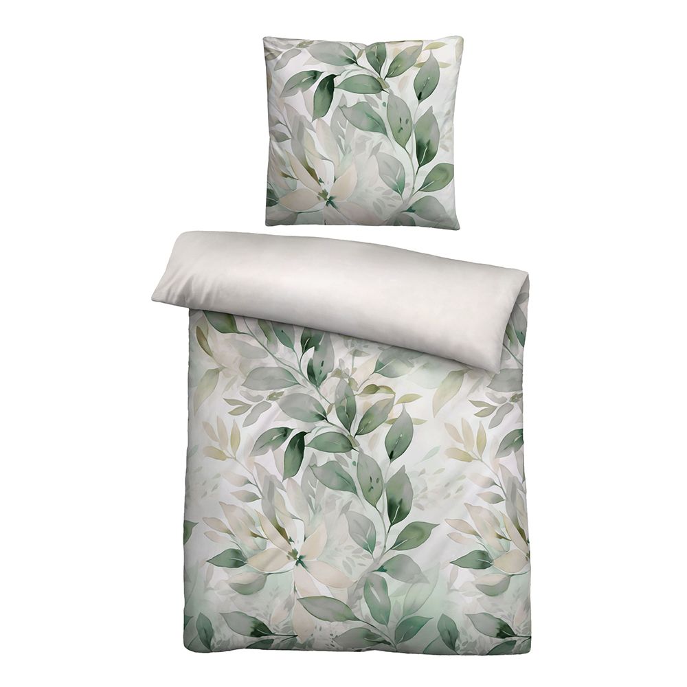 biberna® Bettwäsche Blätterranke Baumwoll Satin Einzelbett, 2tlg.
