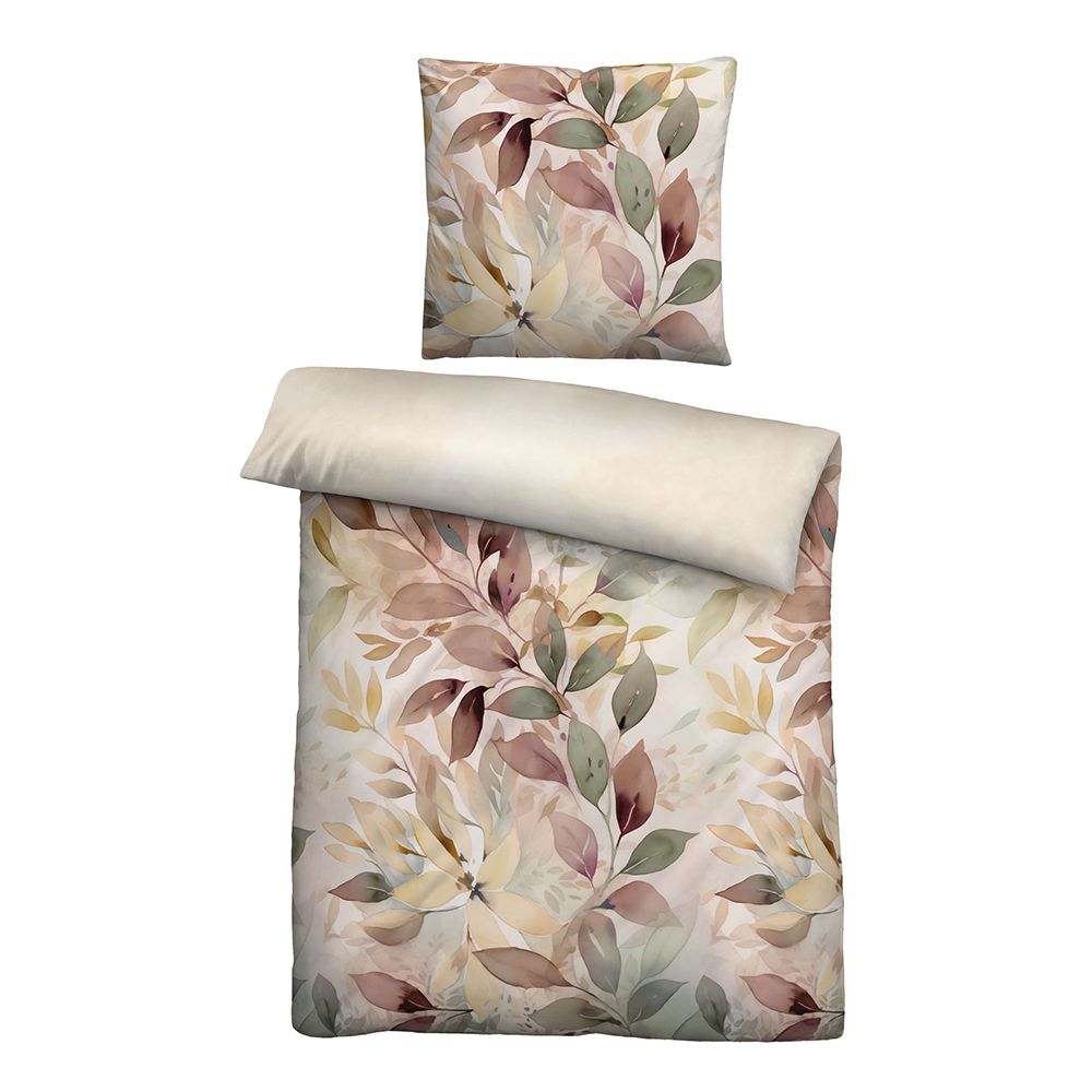 biberna® Bettwäsche Blätterranke Baumwoll Satin Einzelbett, 2tlg.