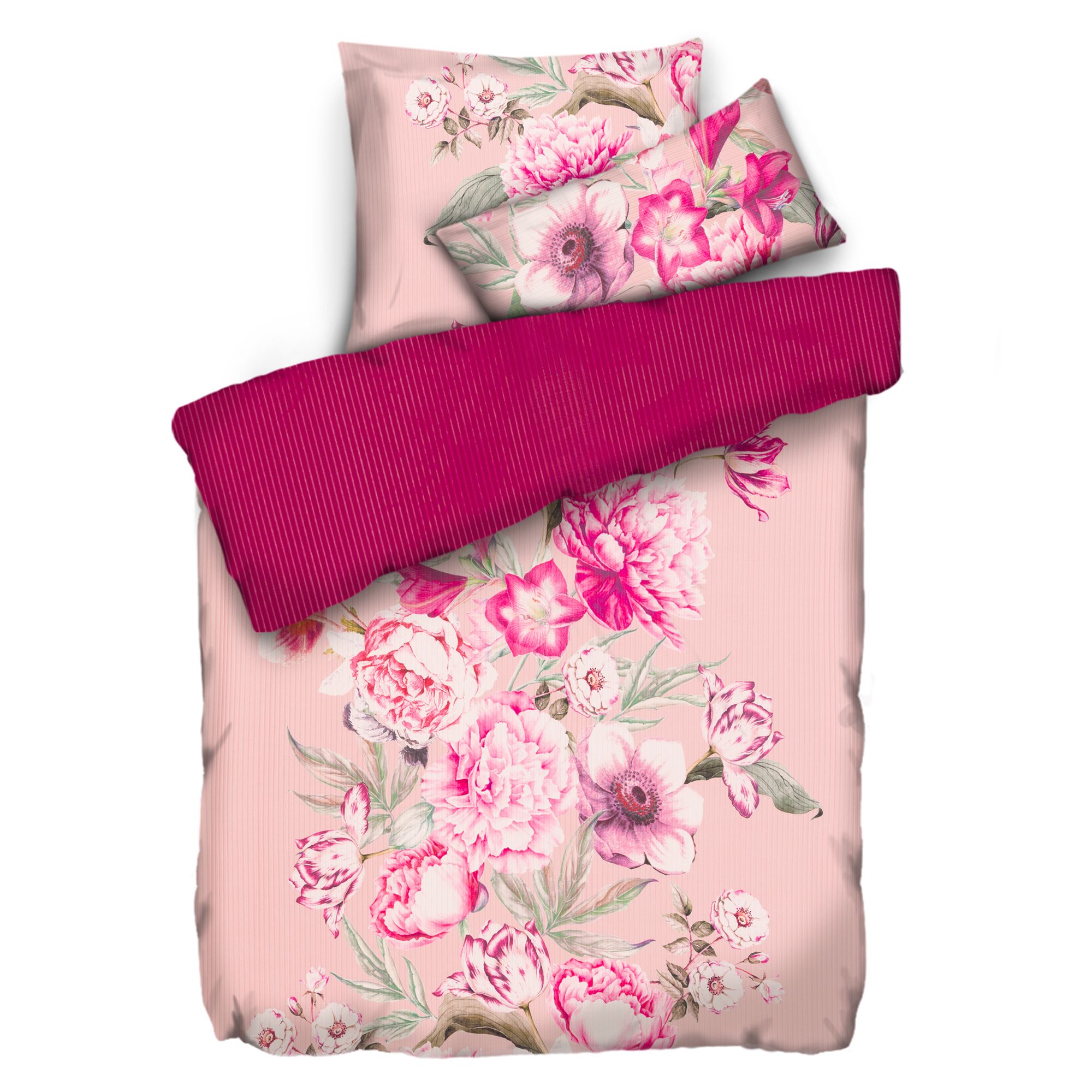 JERYMOOD Rib-Jersey Wendebettwäsche Blumen-Linie Mikrofaser Jersey Einzelbett, 3tlg.