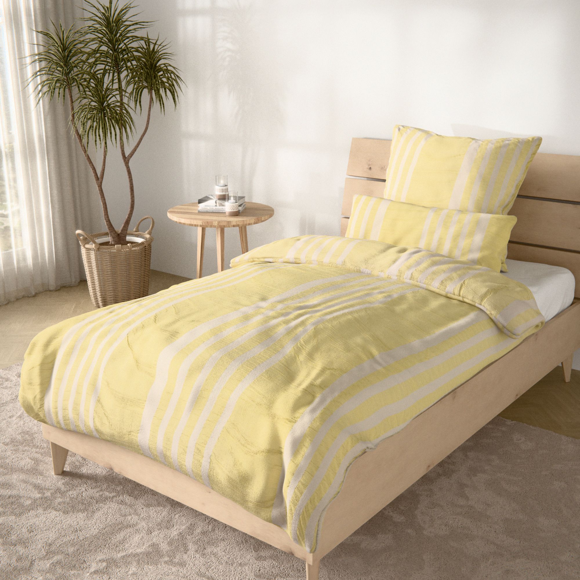 SOFT WAVE Wendebettwäsche Jacquardstreifen Mikrofaser Seersucker Einzelbett, 3tlg.