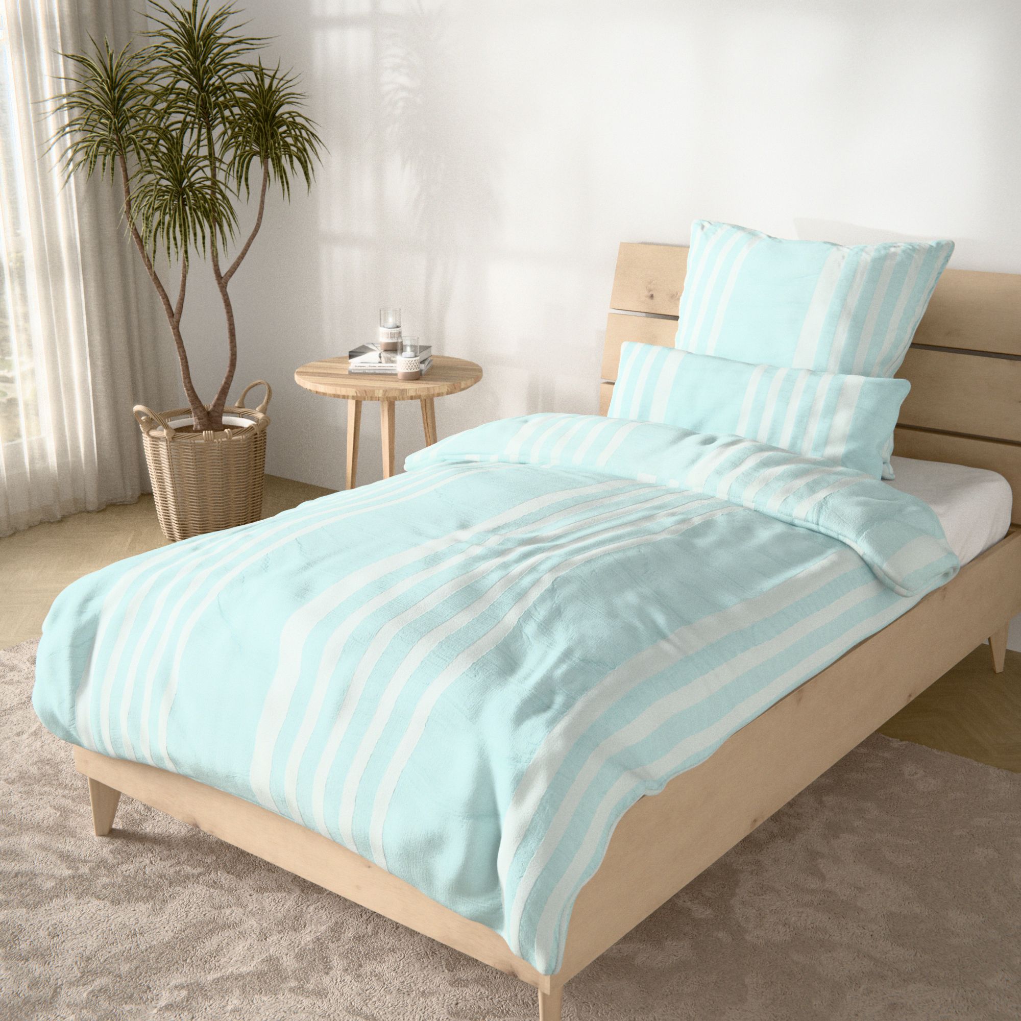 SOFT WAVE Wendebettwäsche Jacquardstreifen Mikrofaser Seersucker Einzelbett, 3tlg.