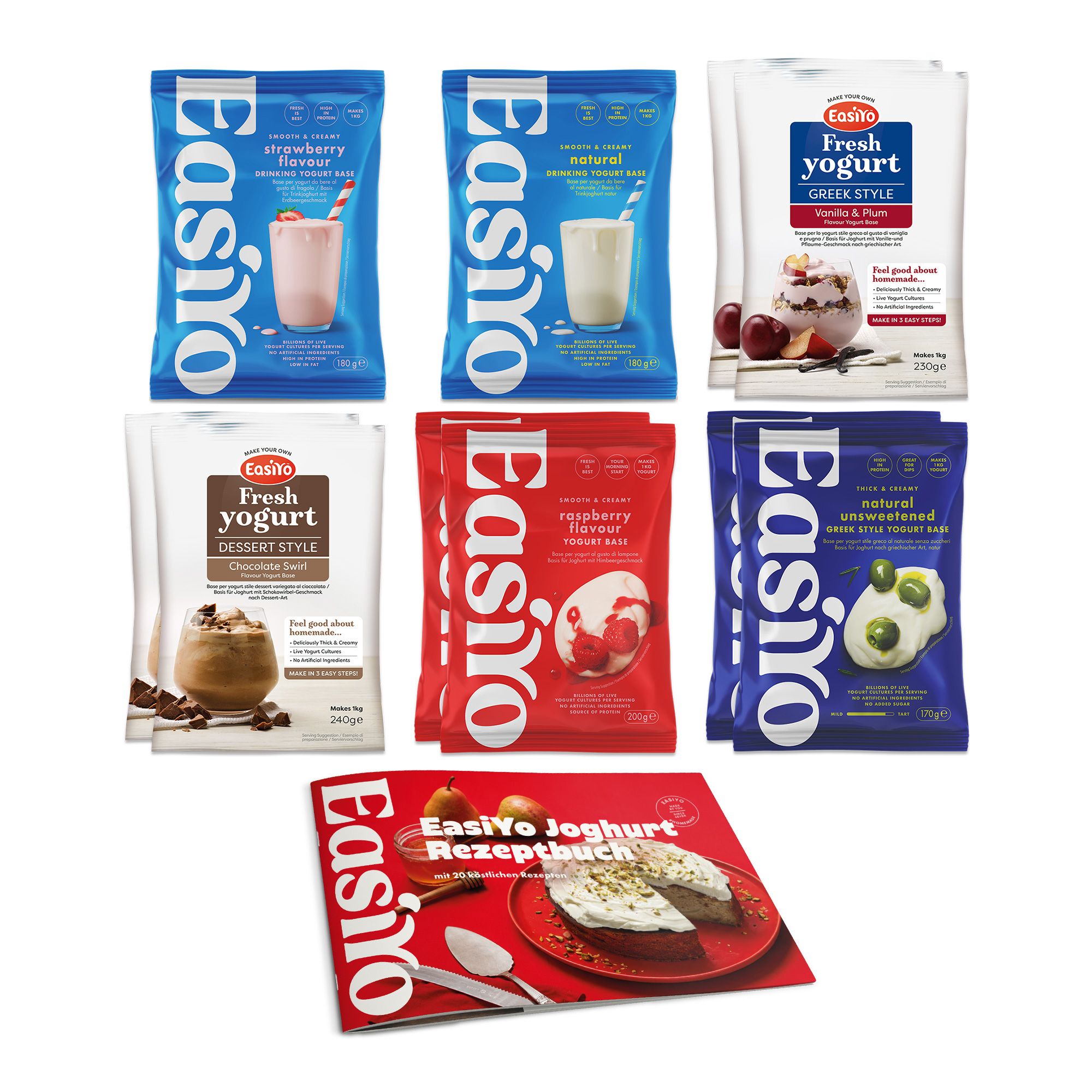 EASIYO Joghurtpulver 10 Beutel für 10kg frischen Joghurt inkl. Kochbuch