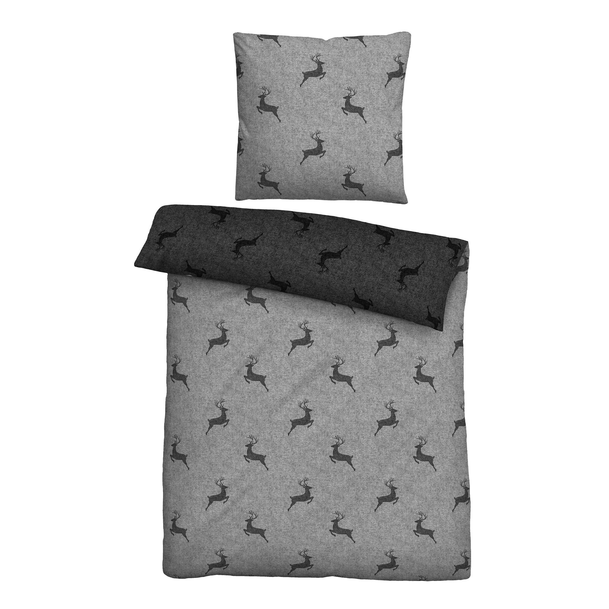 biberna® Wendebettwäsche Hirsche Baumwoll Satin Einzelbett, 2tlg.