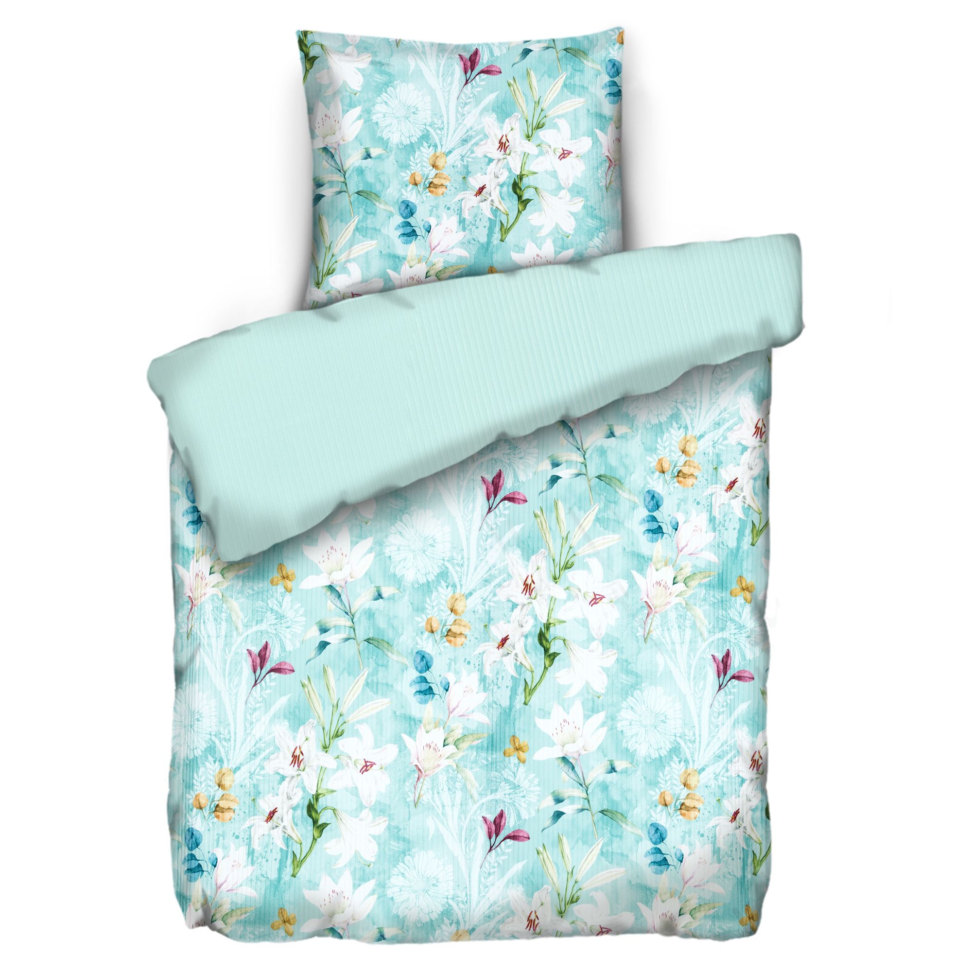 JERYMOOD Rib-Jersey Wendebettwäsche Blumen Mikrofaser Jersey Einzelbett, 2tlg.