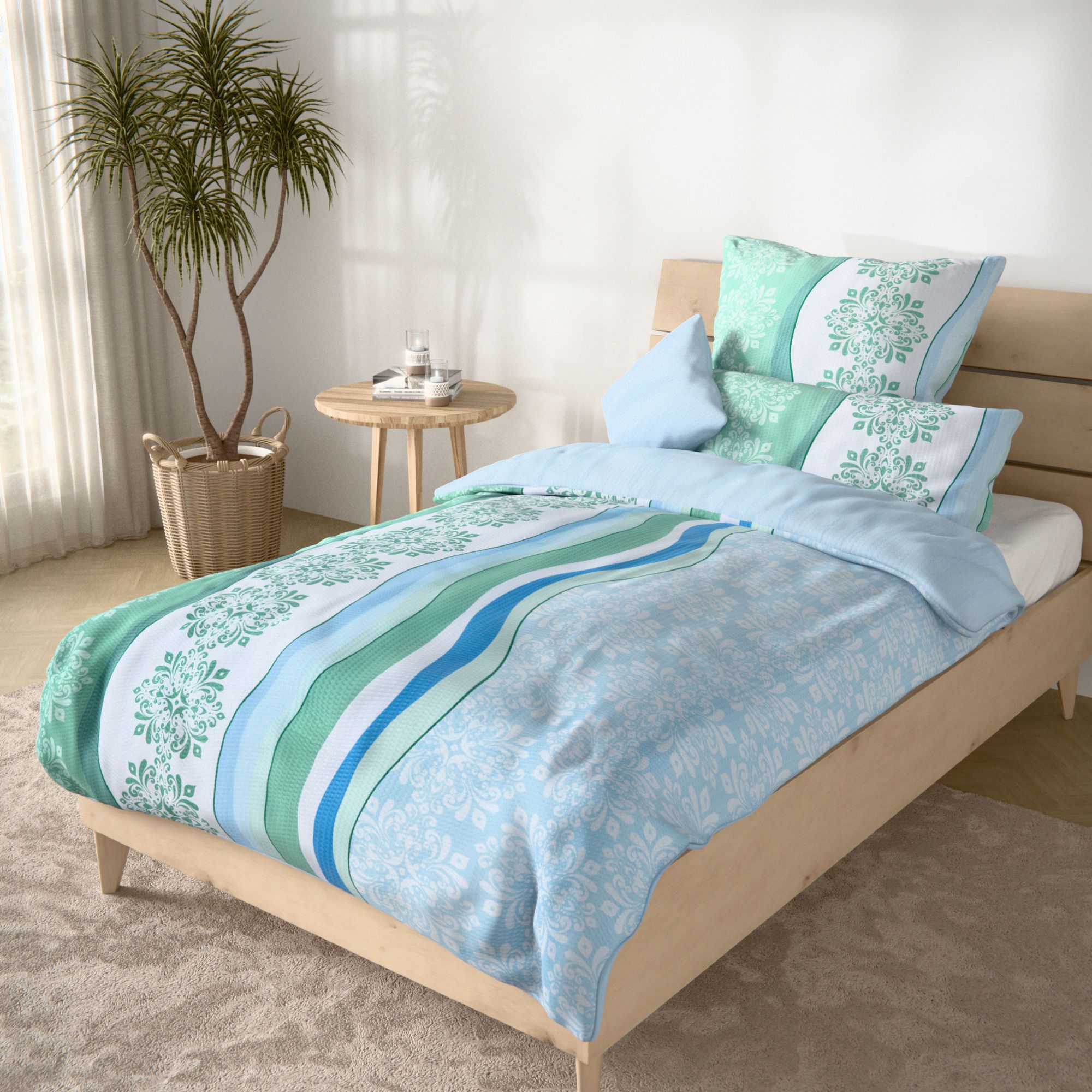 SOFT WAVE Wendebettwäsche Ornamentstreifen Mikrofaser Seersucker Einzelbett, 4tlg.