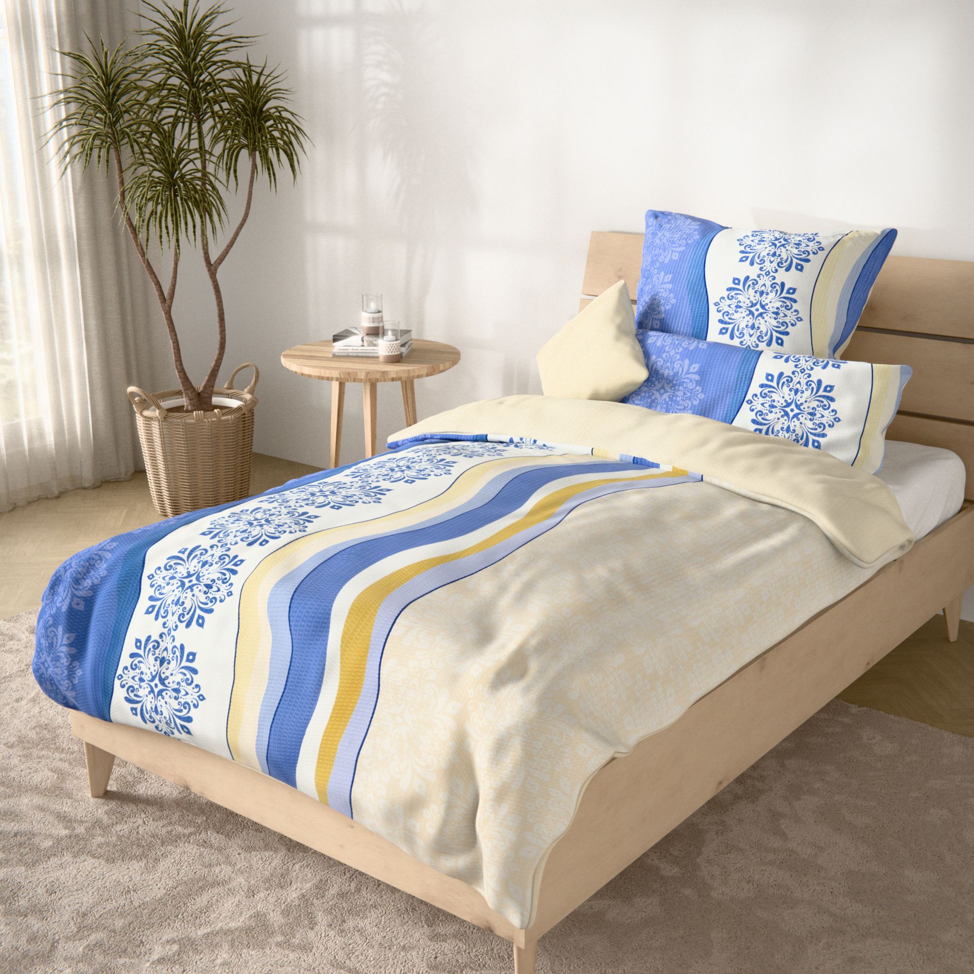 SOFT WAVE Wendebettwäsche Ornamentstreifen Mikrofaser Seersucker Einzelbett, 4tlg.