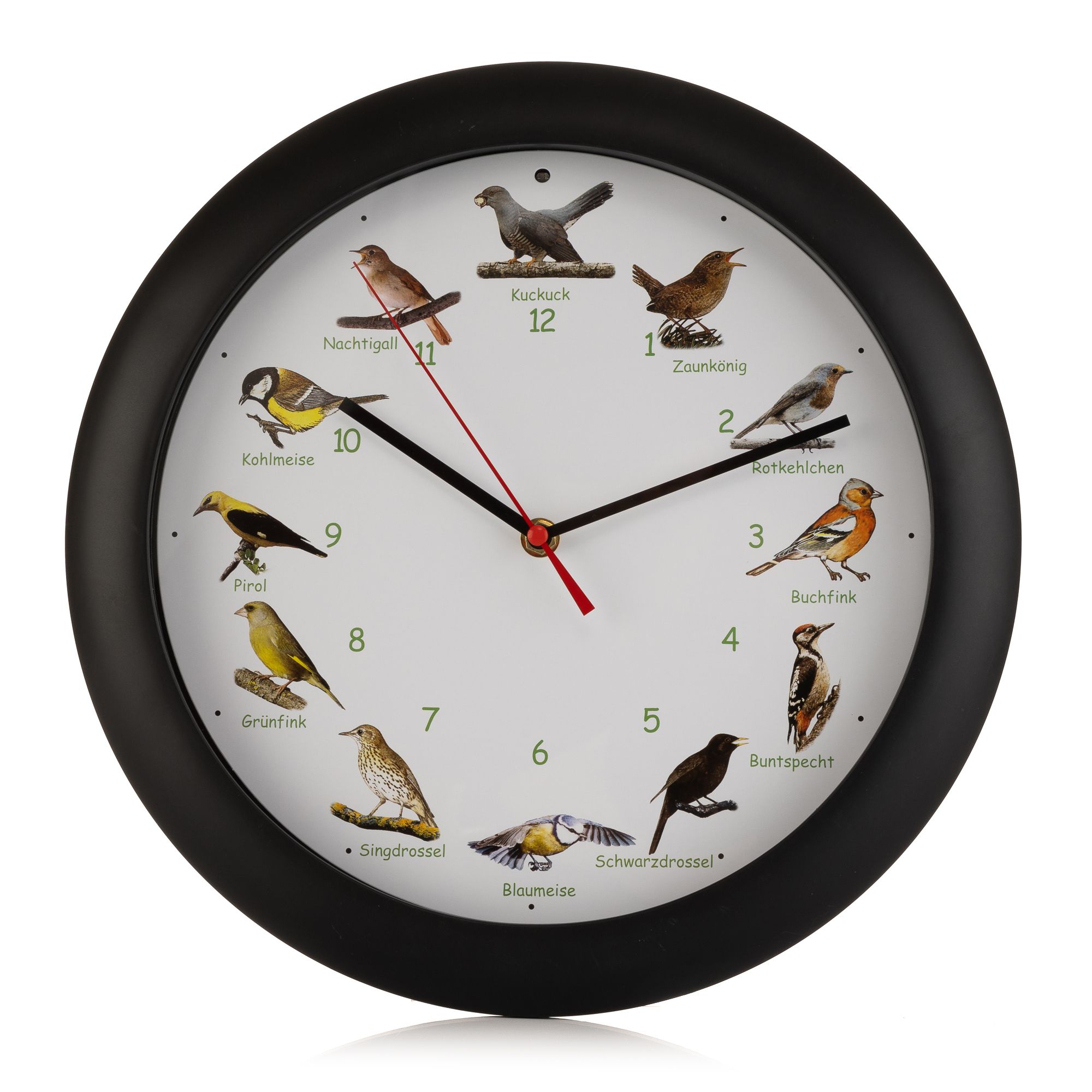 Wanduhr mit 12 authentischen Vogelgesängen Nachtmodus Ø ca. 33x4cm