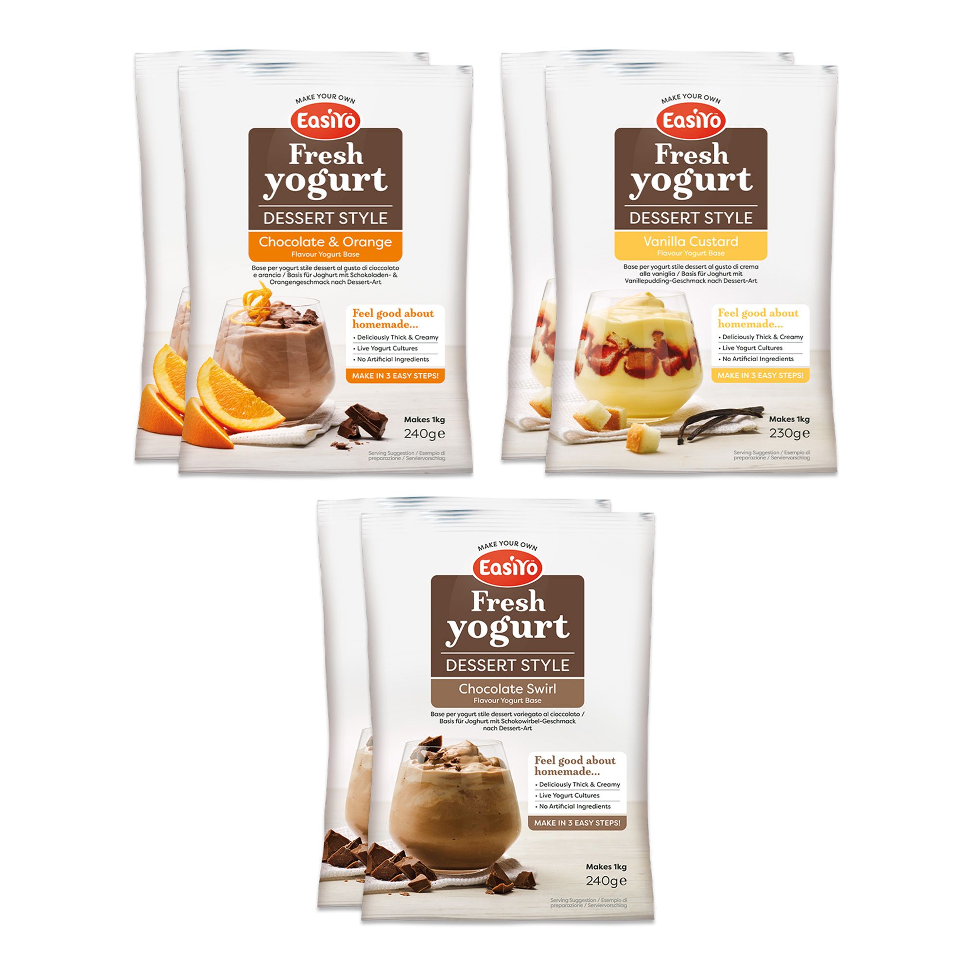 EASIYO Joghurtpulver 6 Beutel für 6kg frischen Joghurt 3 versch. Sorten