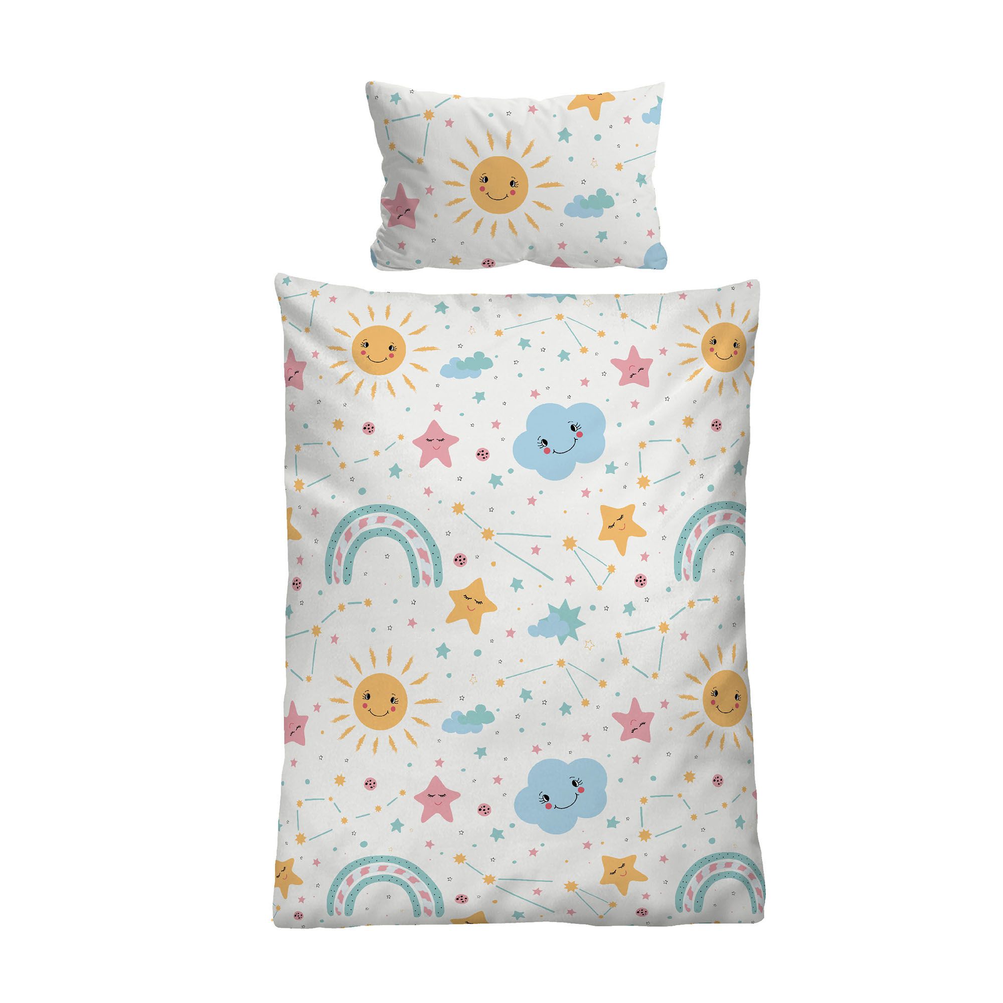 biberna® Bettwäsche Sonne,Sterne,Wolken Baumwoll Linon Einzelbett, 2tlg.