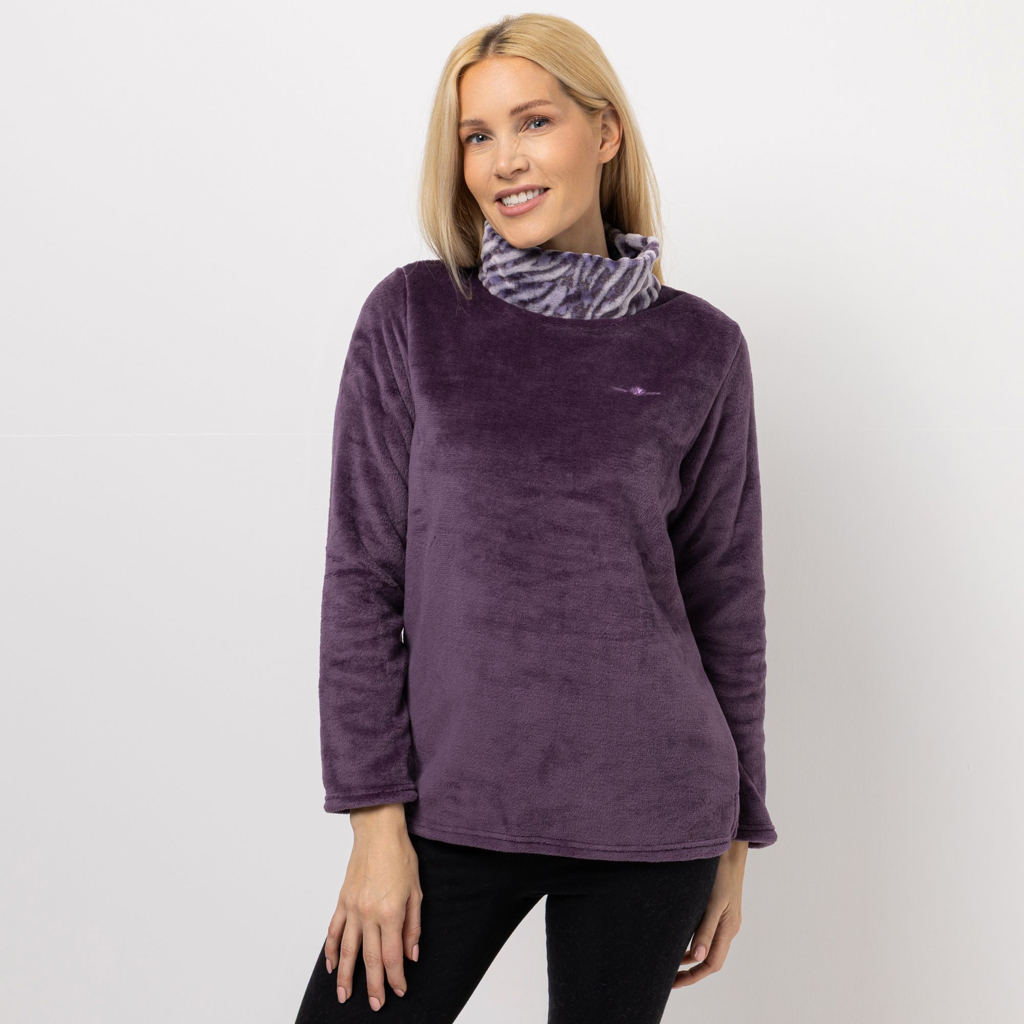 MONT CHALET Damen-Pullover 3D-Animaldesign Mikrofaser Chinchilla Stehkragen