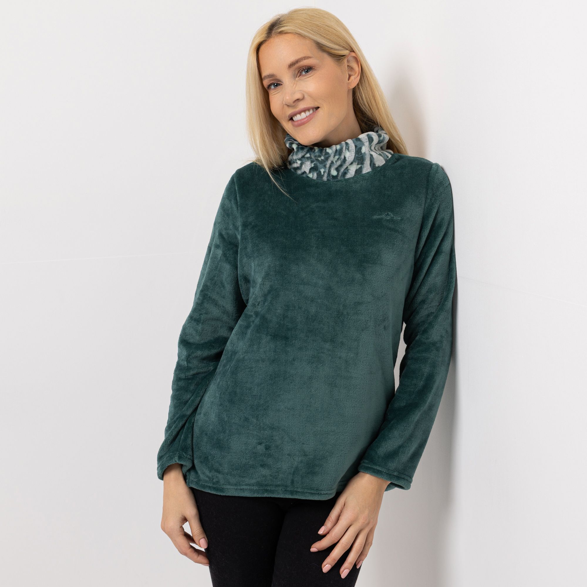 MONT CHALET Damen-Pullover 3D-Animaldesign Mikrofaser Chinchilla Stehkragen