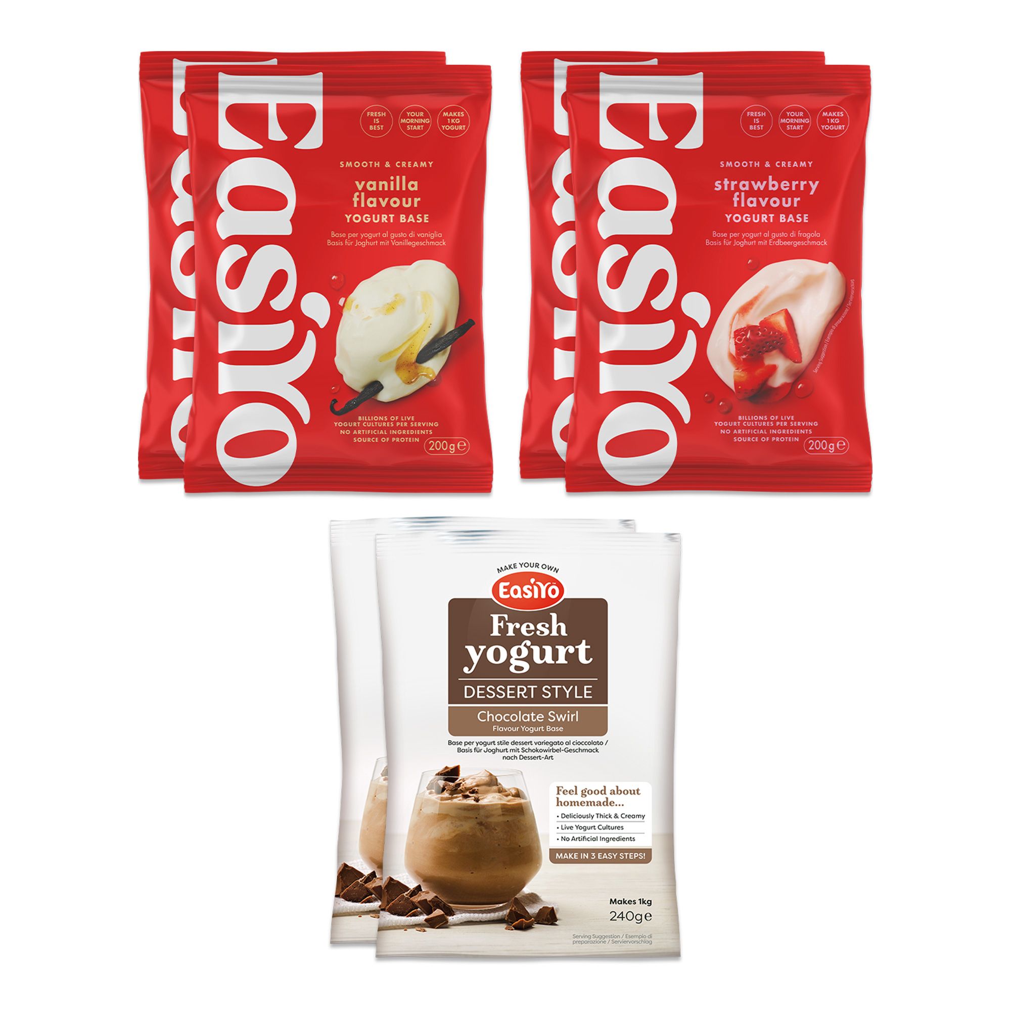 EASIYO Joghurtpulver 6 Beutel für 6kg frischen Joghurt 3 versch. Sorten