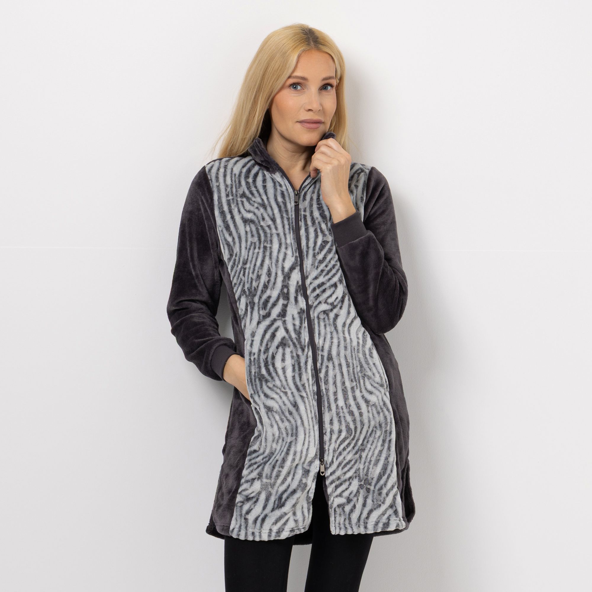 MONT CHALET Damen-Hauskleid 3D-Animaldesign Mikrofaser Chinchilla