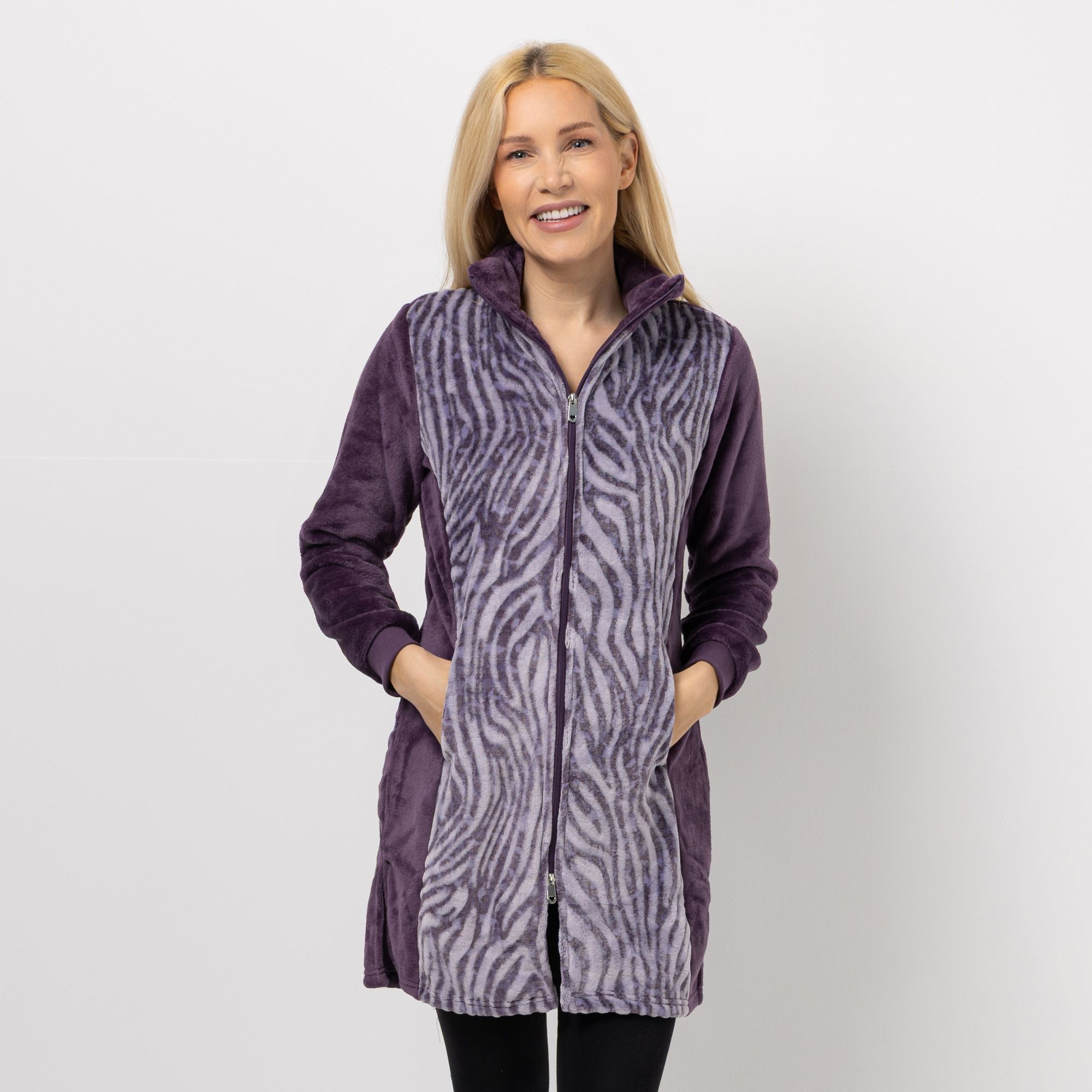 MONT CHALET Damen-Hauskleid 3D-Animaldesign Mikrofaser Chinchilla