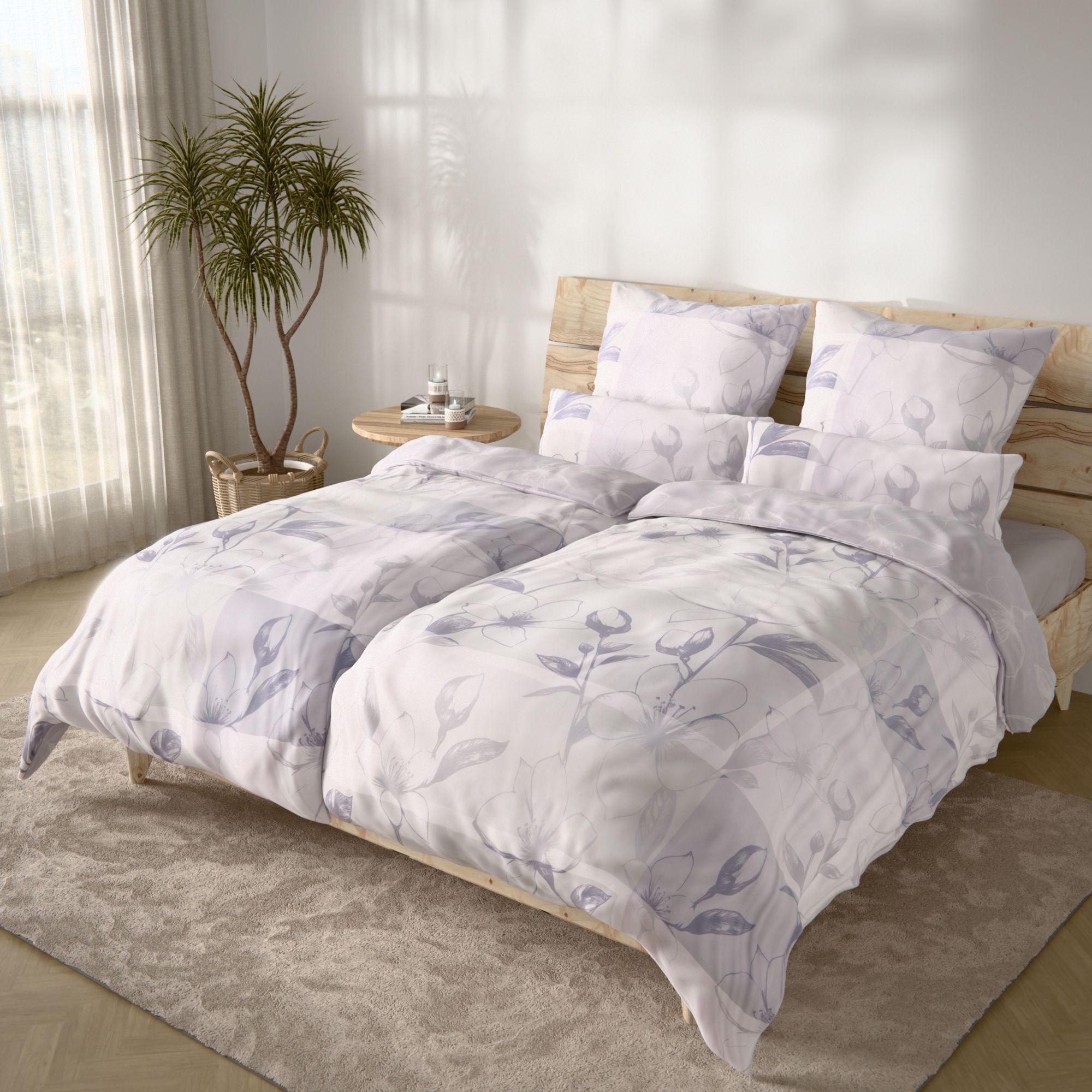 JERYMOOD extra soft Wendebettwäsche Grafik mit Blumen Mikrofaser Jersey Doppelbett, 8tlg.