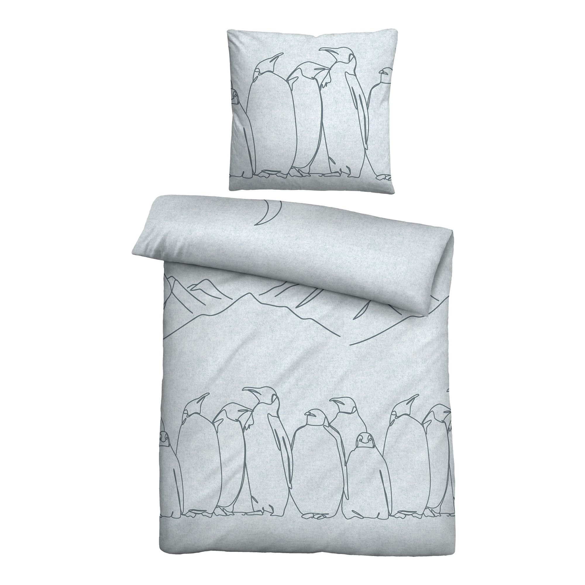 biberna® Bettwäsche Pinguine Melange-Flanell Einzelbett, 2tlg.