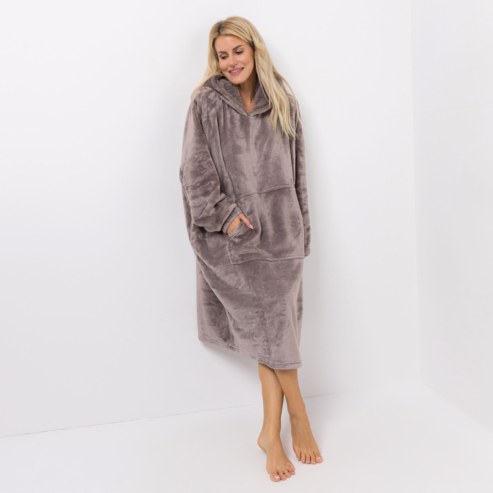 MONT CHALET Damen XXL-Hoodie uni Super Plüsch Kapuze mit Fellimitat