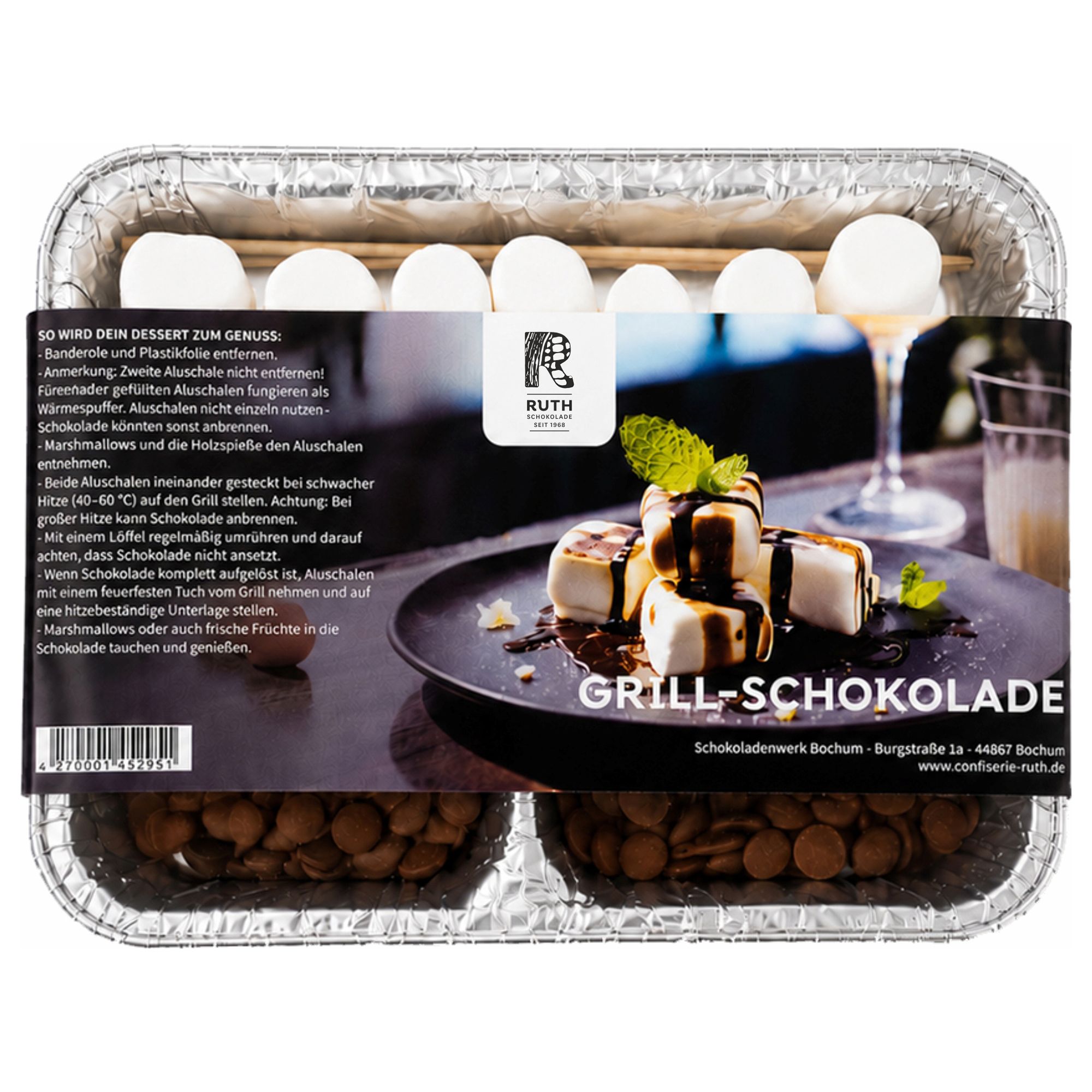 RUTH SCHOKOLADE Grill-Schokoladen-Set Schokolade und Marshmallows Inhalt 2x 260g