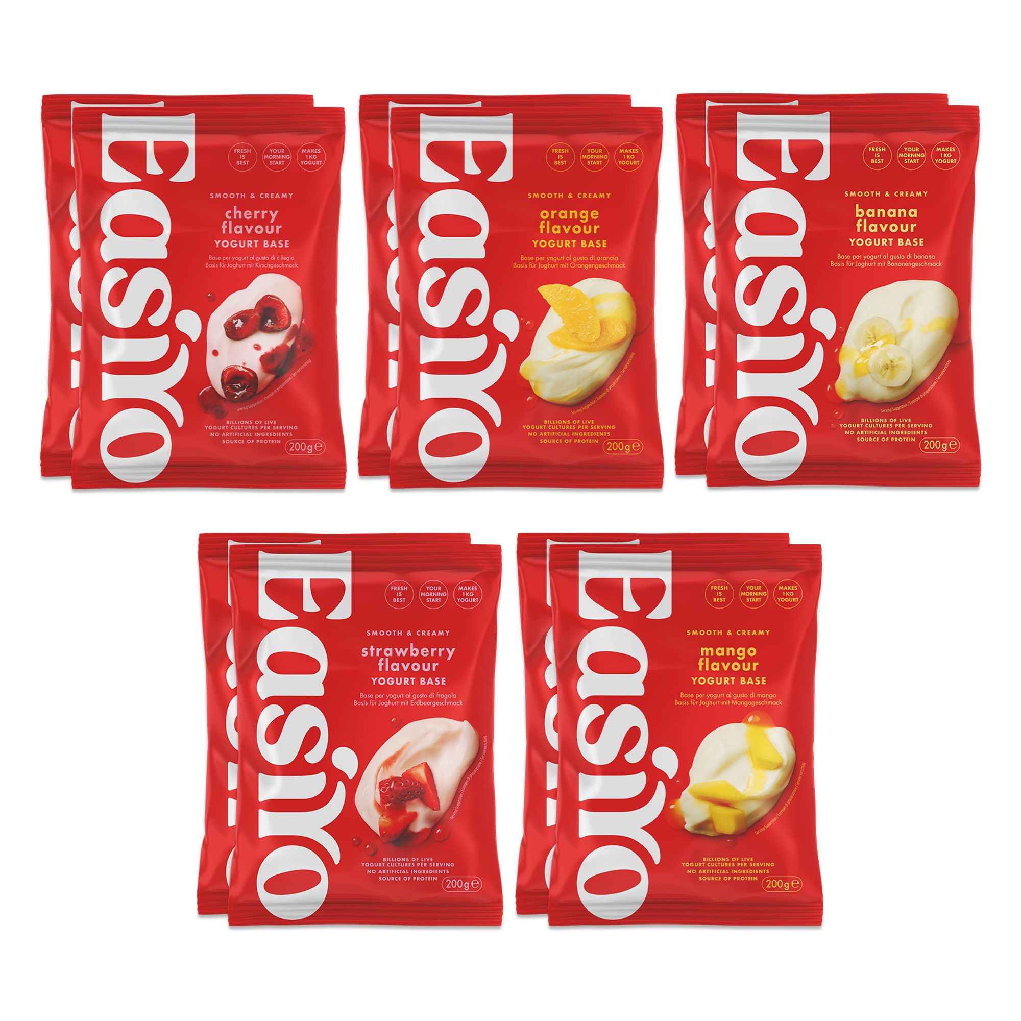 EASIYO Joghurtpulver 10 Beutel für 10kg frischen Joghurt 5 versch. Sorten