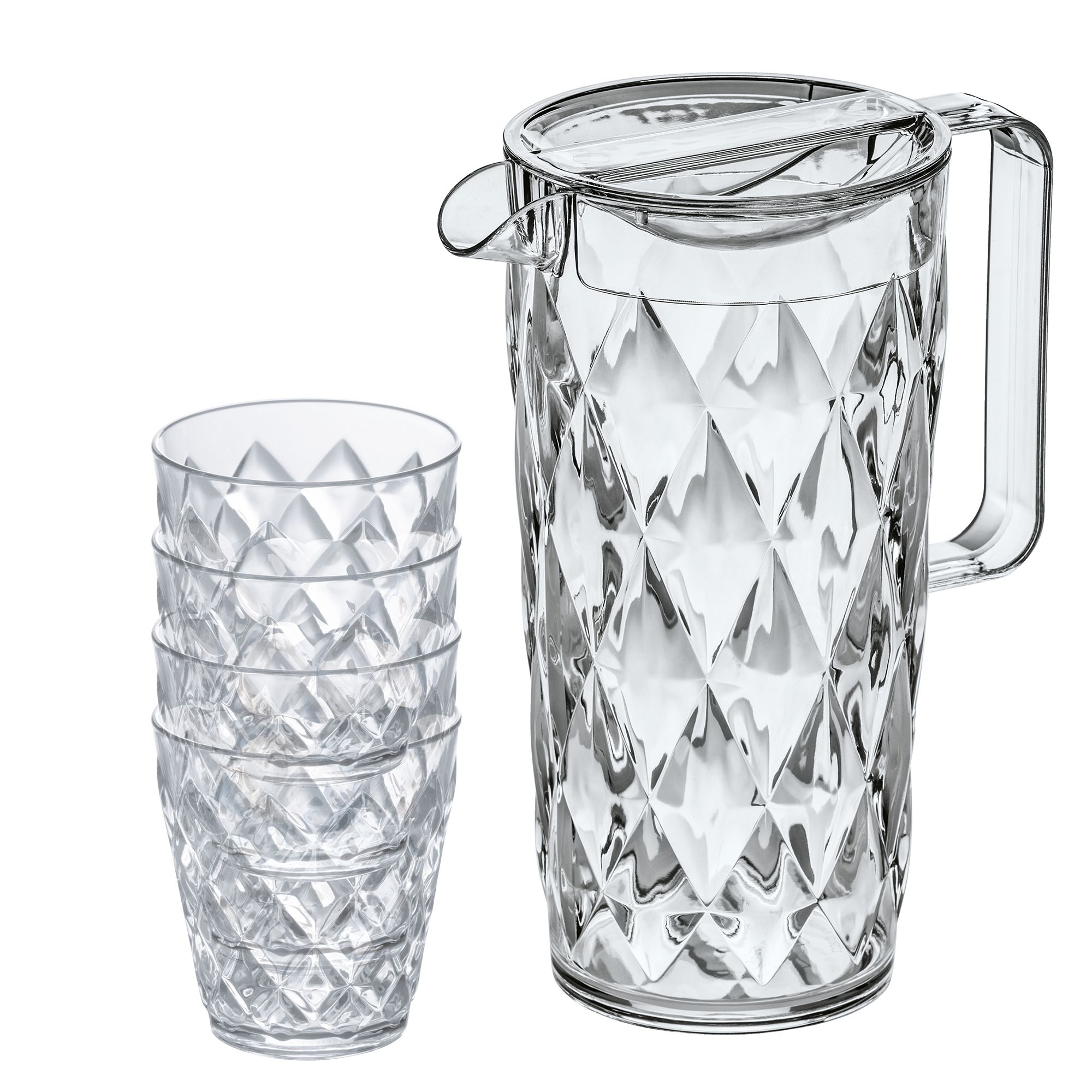KOZIOL Karaffen-Set Karaffe CRYSTAL 1,6l mit 4 250ml Bechern