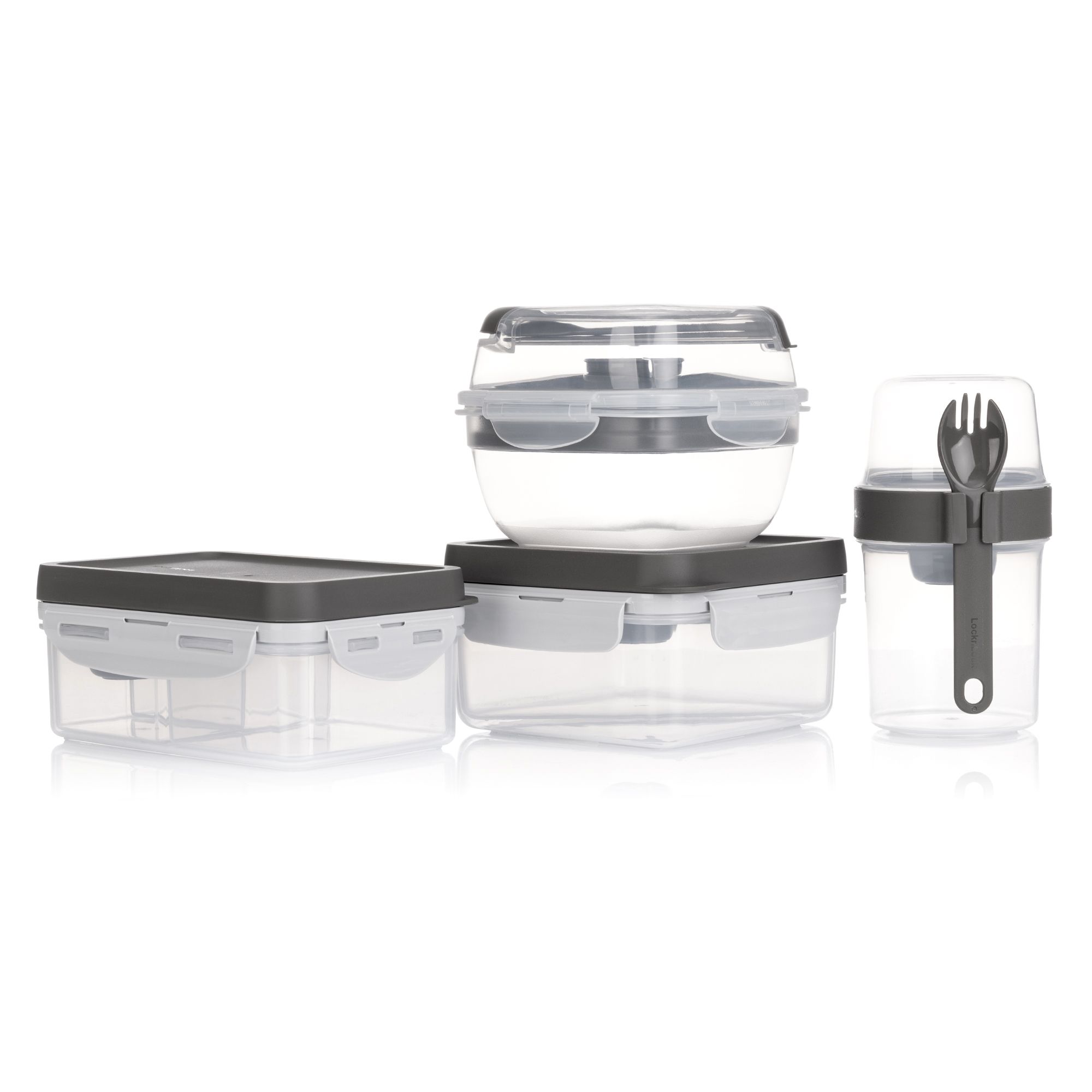 LocknLock 3 Lunch-Boxen und 1 Joghurt-to-Go Becher inkl. Besteck Gesamtvolumen 4,02L