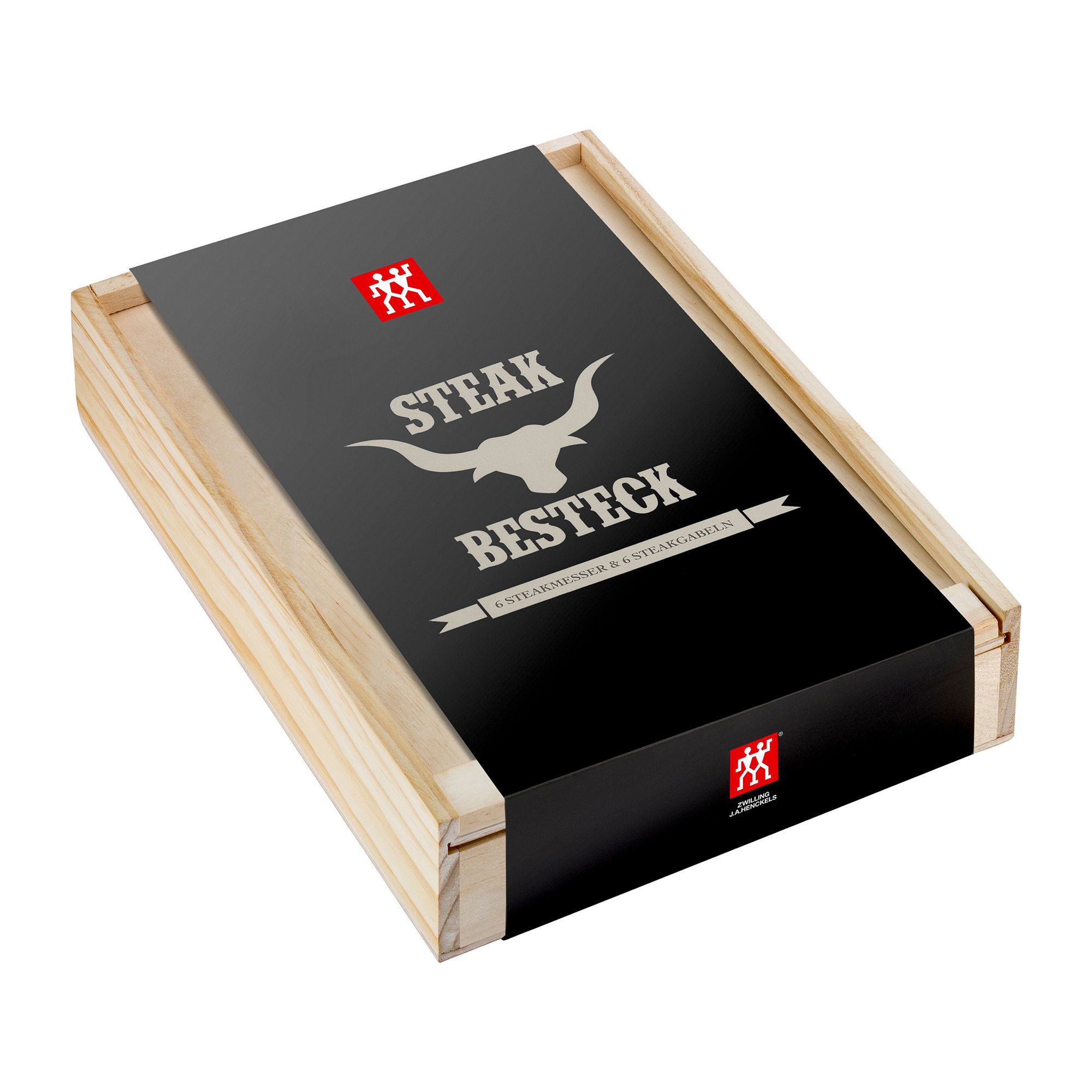 ZWILLING Steakbesteck-Set in rustikaler Holzbox mattiert 12tlg.