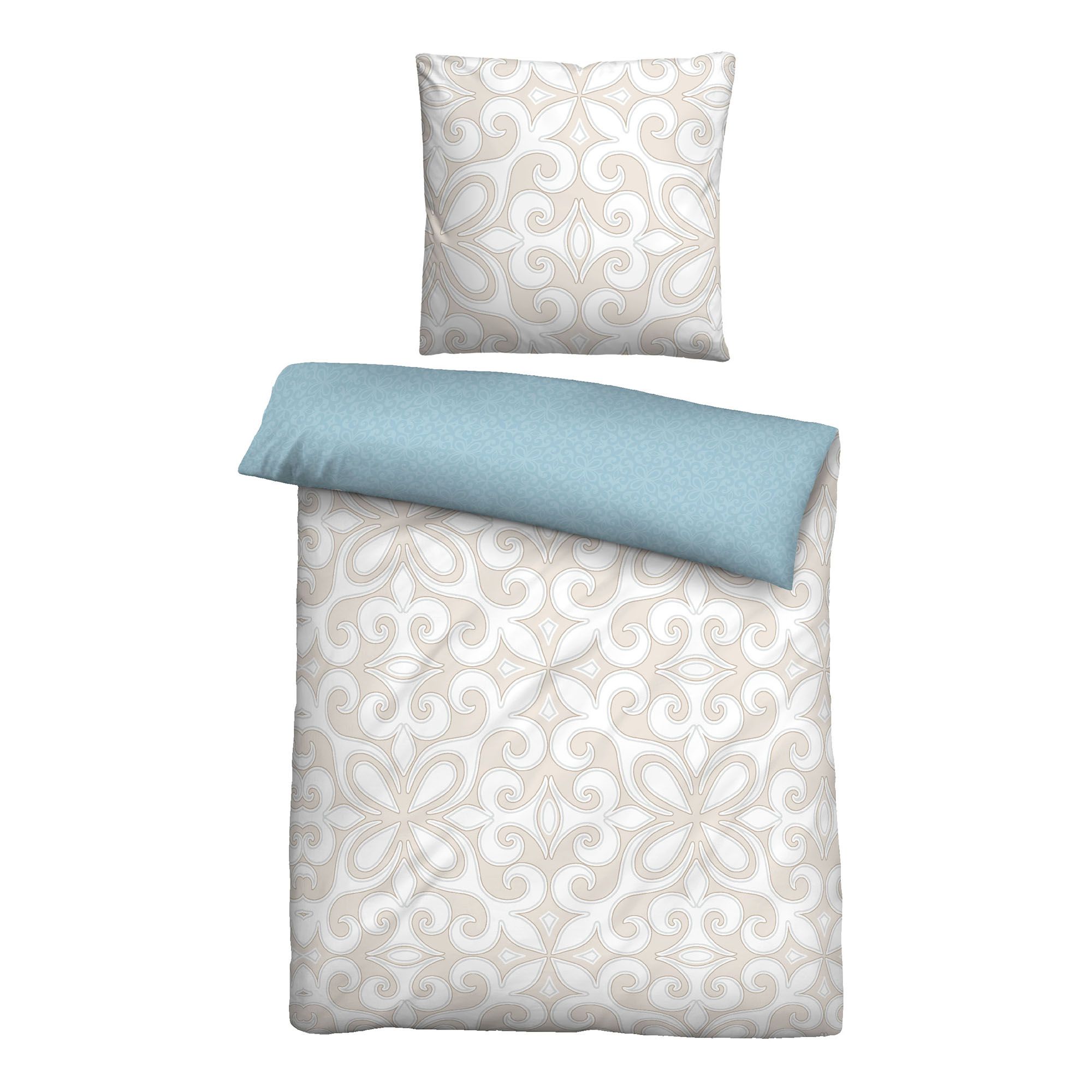 biberna® Wendebettwäsche Ornament Baumwoll Linon Einzelbett, 2tlg.