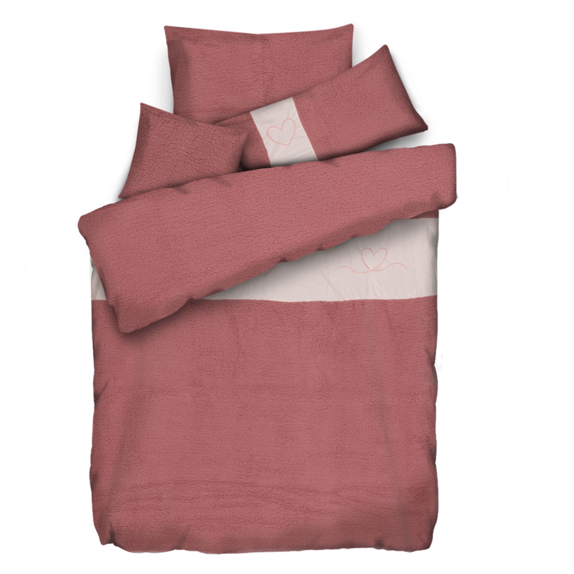 MONT CHALET Wendebettwäsche Herz-Stickerei Schäfchenfellimitat Einzelbett, 4tlg.