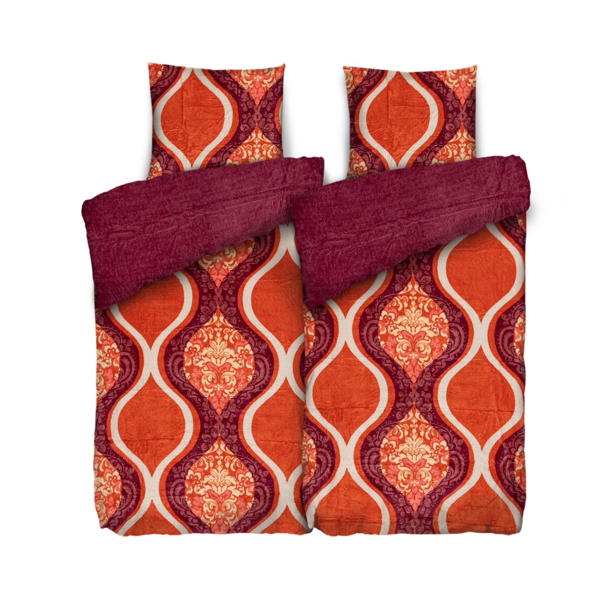 BADIZIO Classic Wendebettwäsche Ornamente & Wellen Mikrofaser Plüsch Doppelbett, 4tlg.