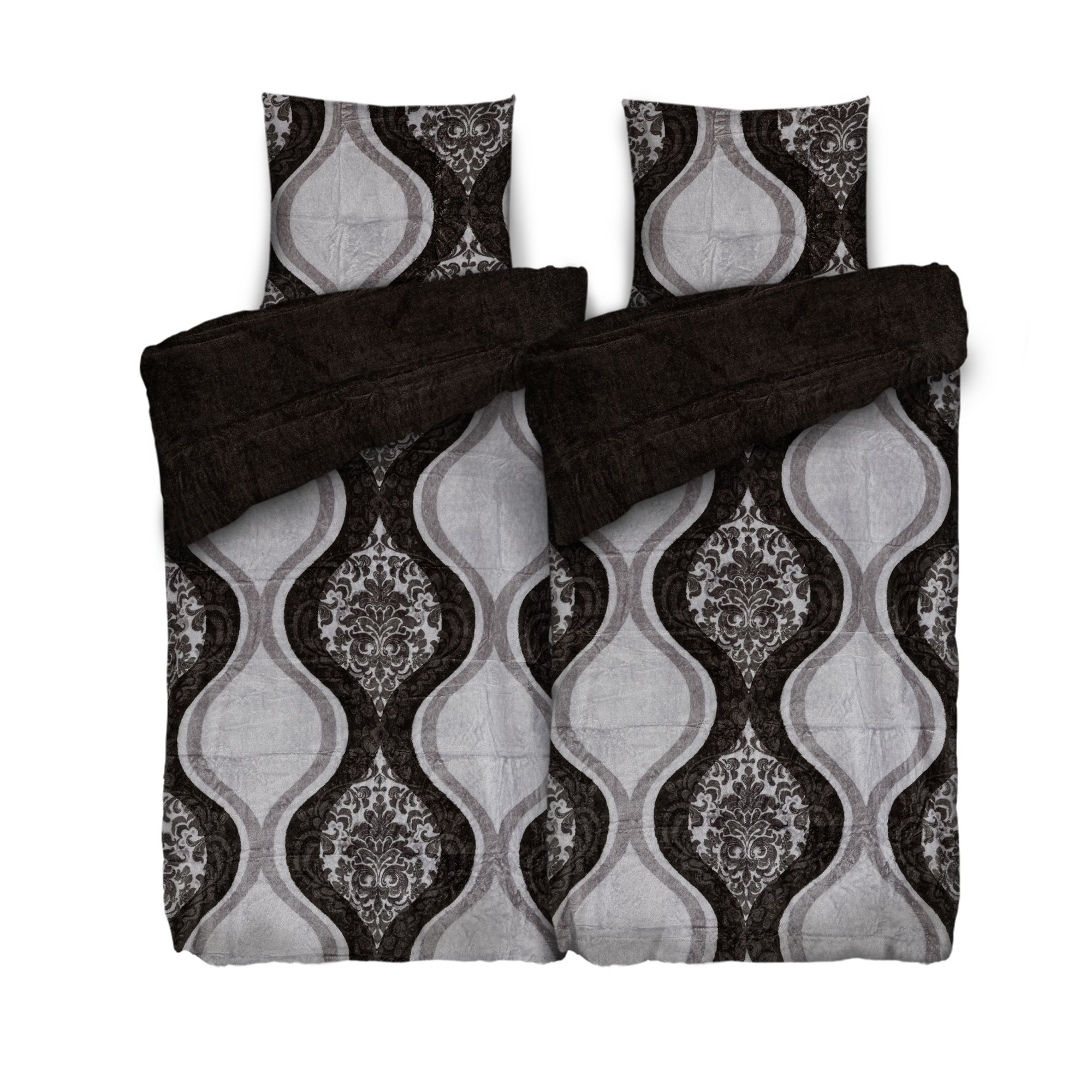 BADIZIO Classic Wendebettwäsche Ornamente & Wellen Mikrofaser Plüsch Doppelbett, 4tlg.