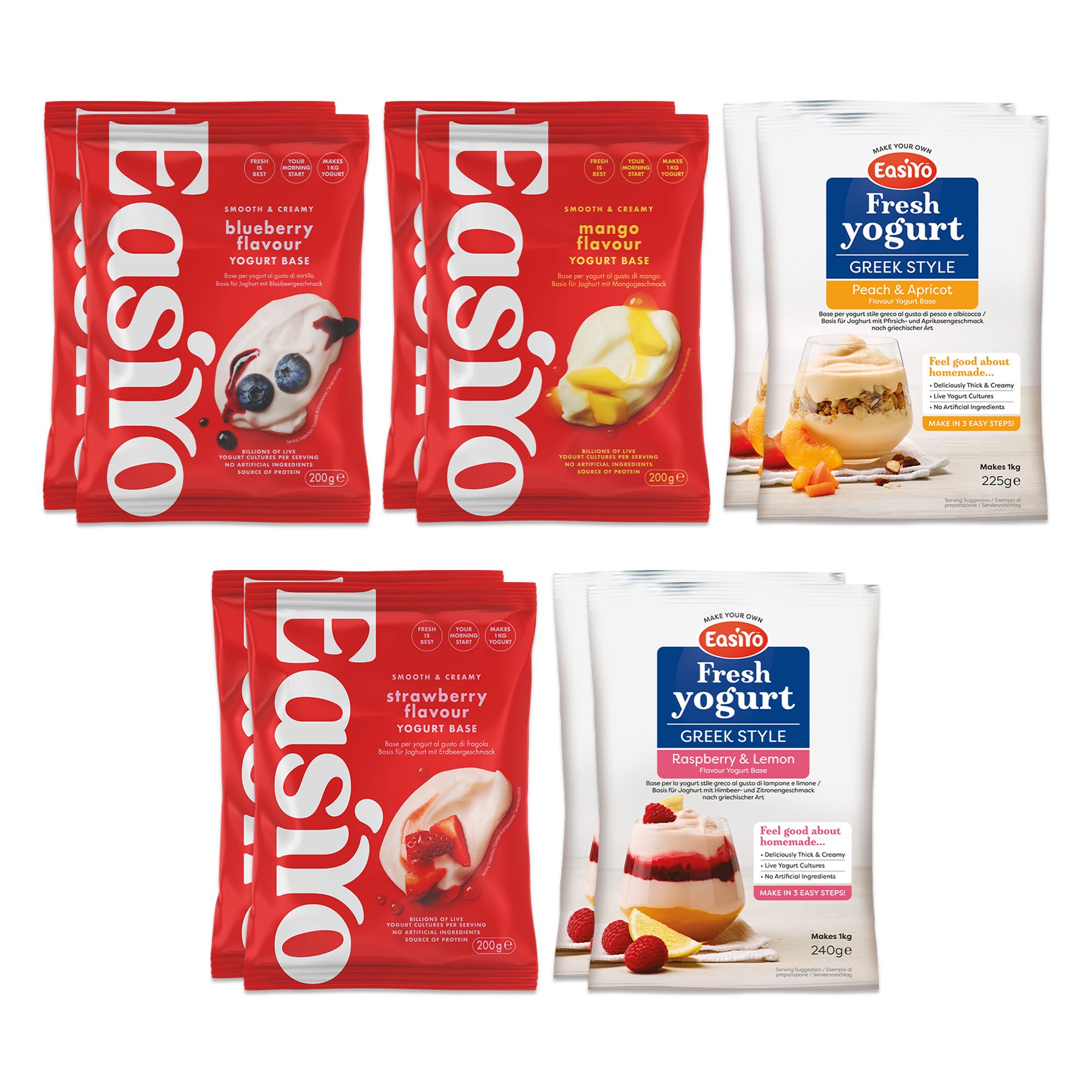 EASIYO Joghurtpulver 10 Beutel für 10kg frischen Joghurt 5 versch. Sorten