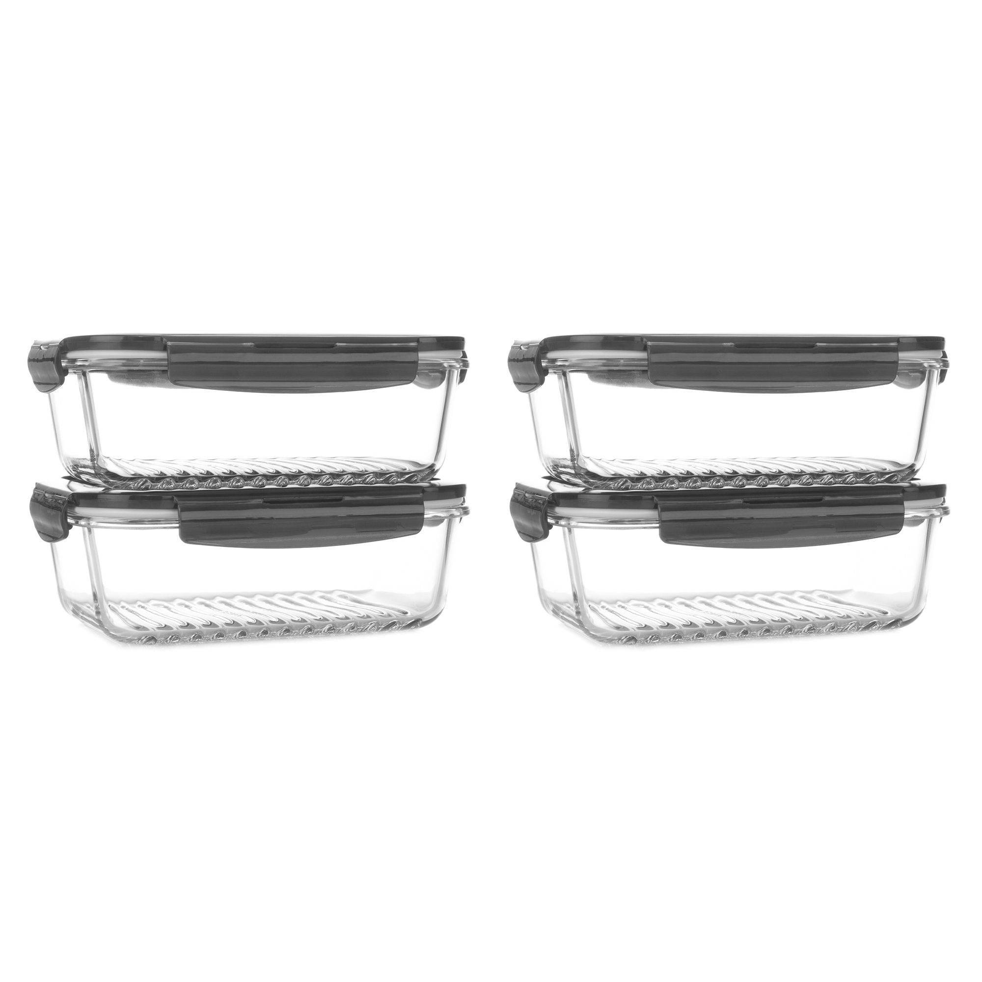 LocknLock 4 Frischhaltedosen aus Borosilikatglas mit Rillen je 1L Volumen