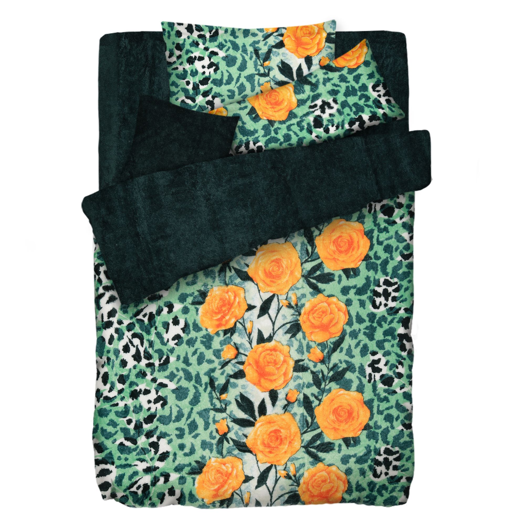 BADIZIO Classic Wendebettwäsche Leo mit Rosen Mikrofaser Plüsch Einzelbett, 5tlg.