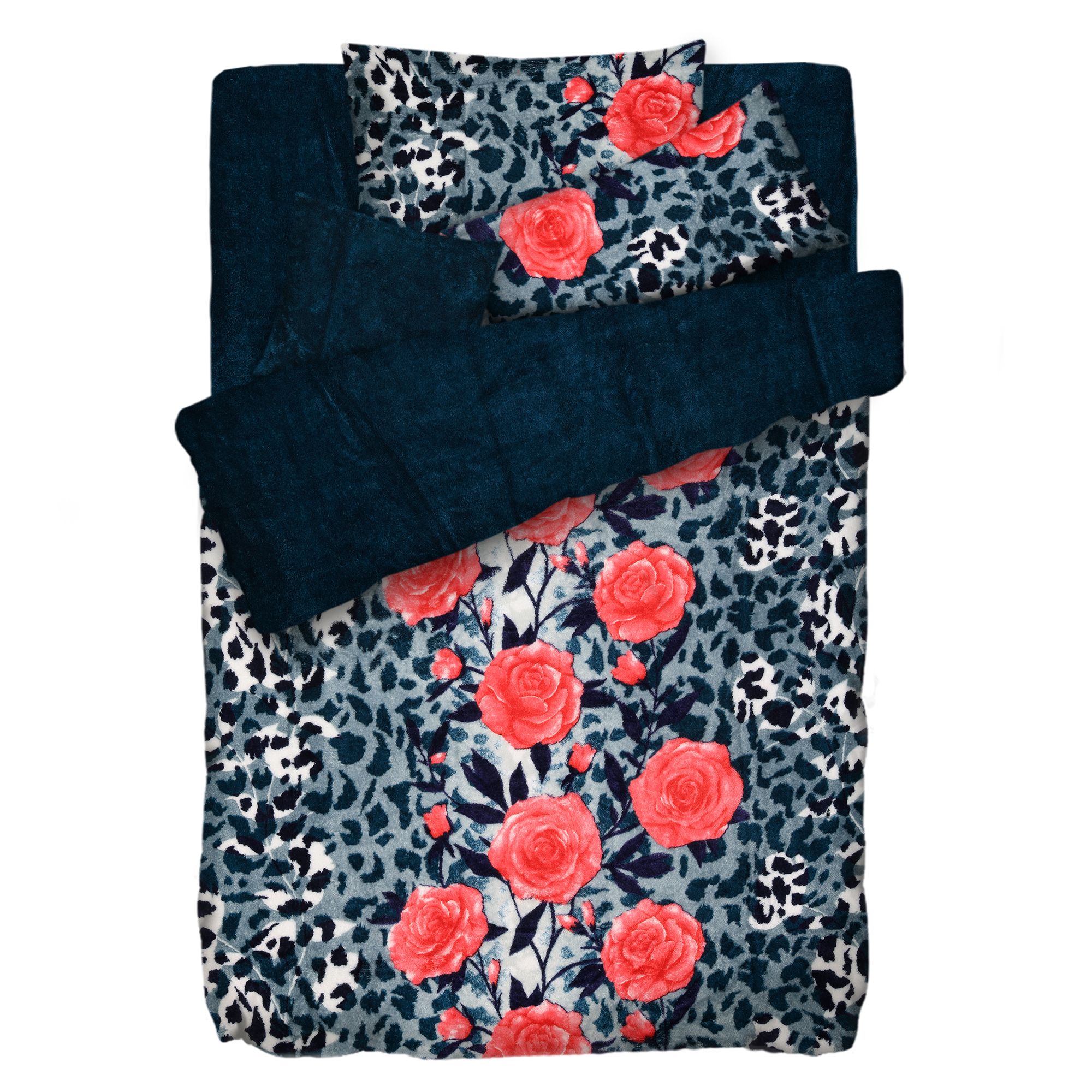 BADIZIO Classic Wendebettwäsche Leo mit Rosen Mikrofaser Plüsch Einzelbett, 5tlg.