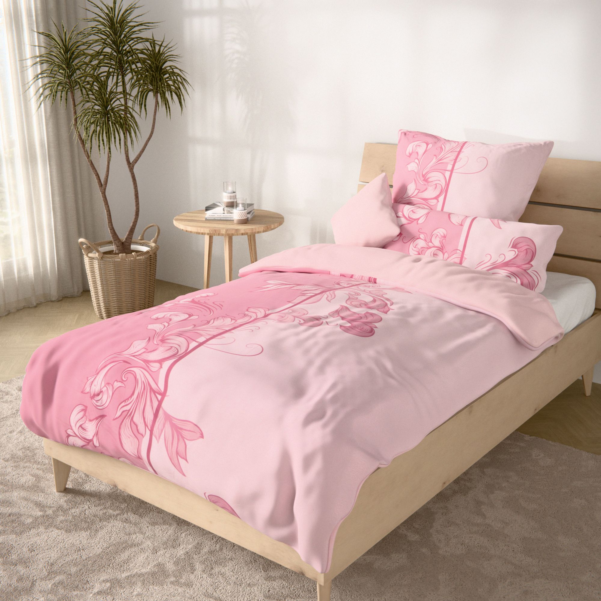 JERYMOOD extra soft Wendebettwäsche Kontrast-Blumengrafik Mikrofaser Jersey Einzelbett, 4tlg.