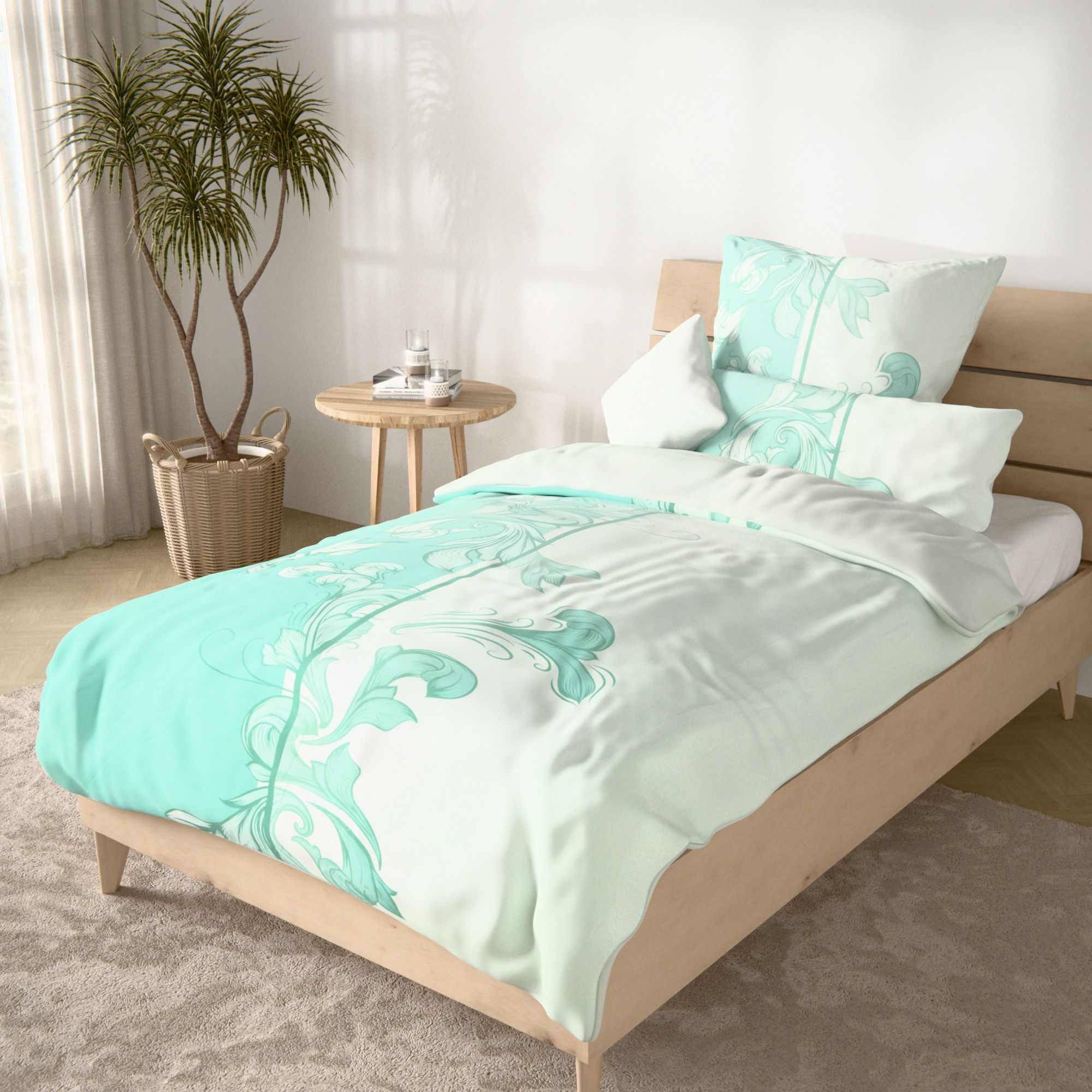 JERYMOOD extra soft Wendebettwäsche Kontrast-Blumengrafik Mikrofaser Jersey Einzelbett, 4tlg.