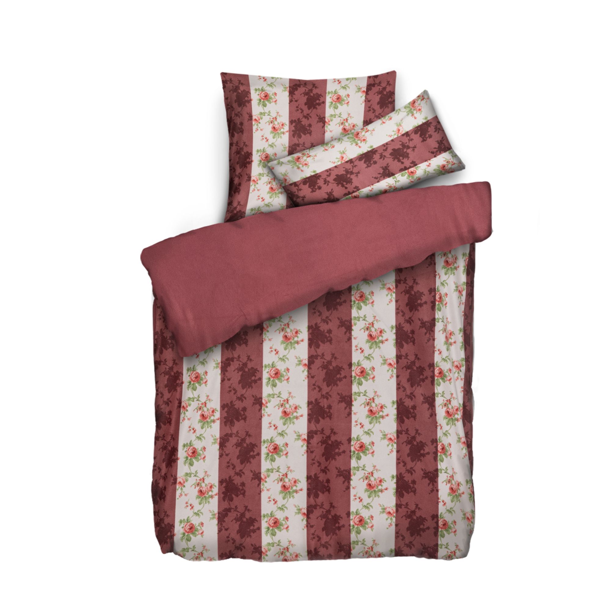 WINTERENGEL Wendebettwäsche Rosenstreifen Mikrofaser Flanell Einzelbett, 3tlg.