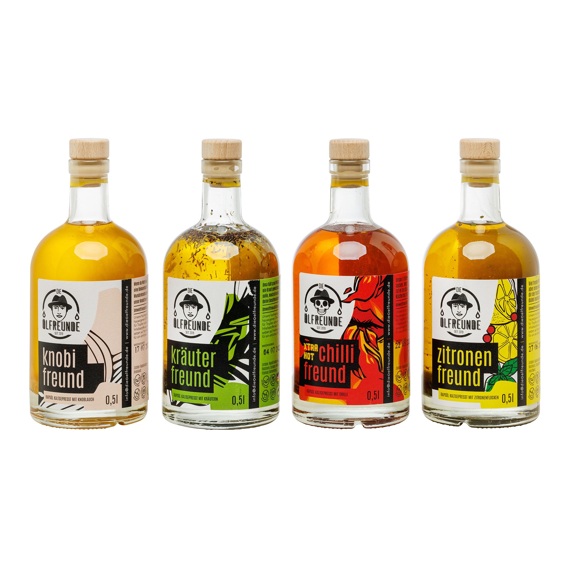 DIE ÖLFREUNDE Genuss-Set Kräuter- & Gewürzöl 4 versch. Sorten Inhalt 4x 500ml