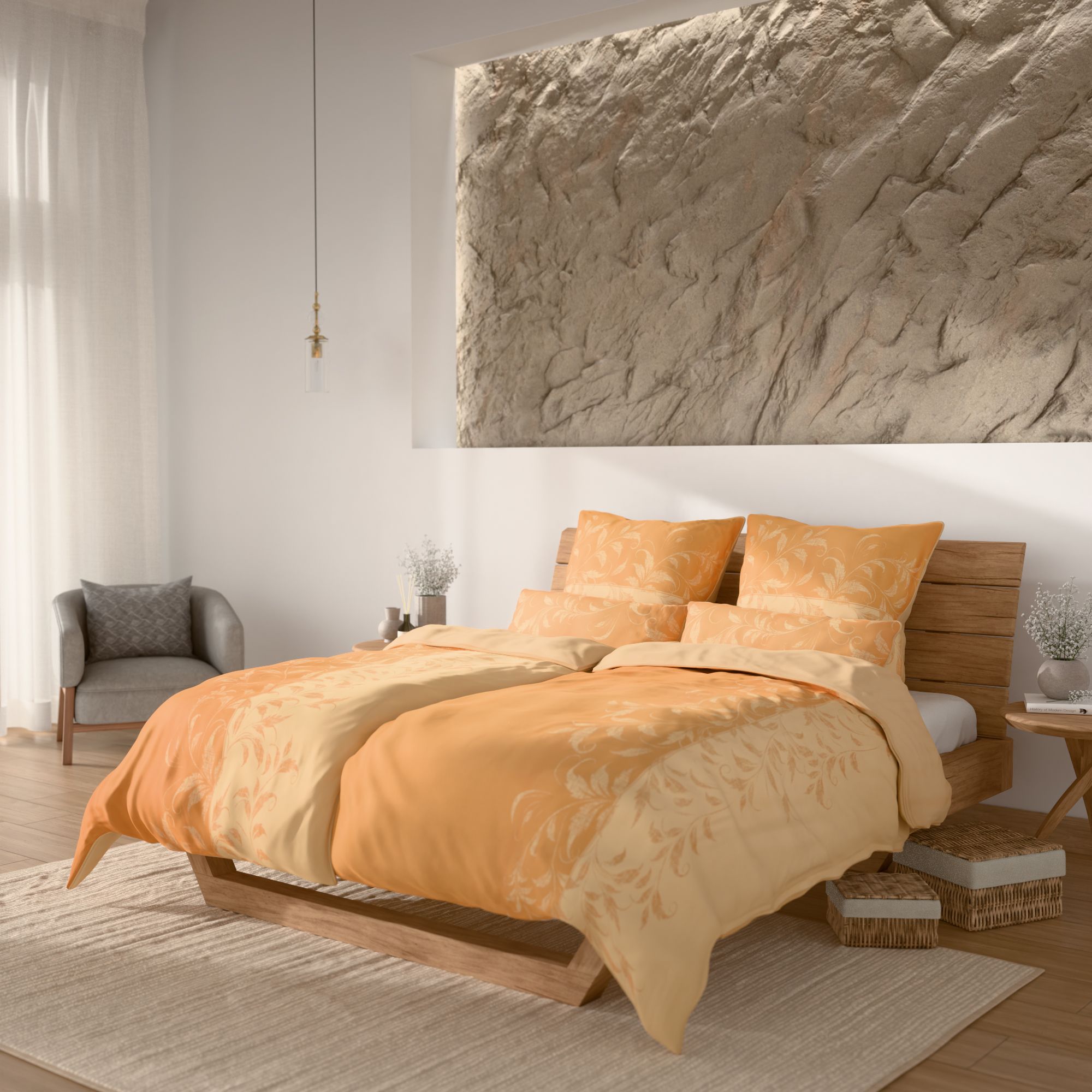 JERYMOOD Wendebettwäsche Blätterranke Mikrofaser Jersey Doppelbett, 6tlg.